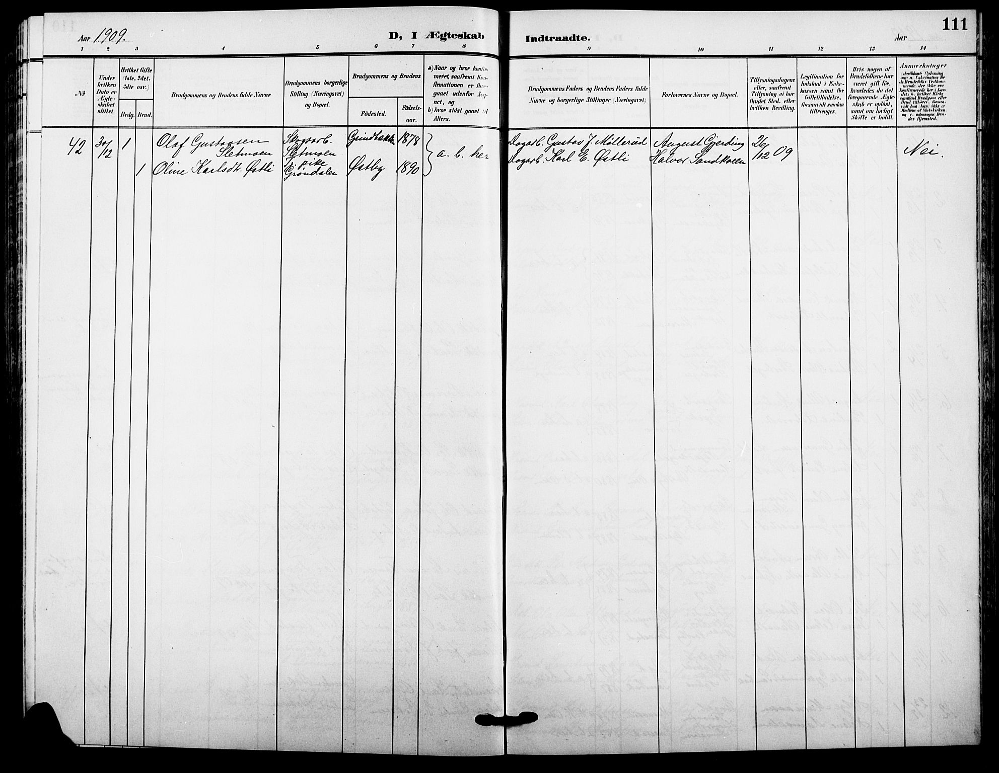 Trysil prestekontor, SAH/PREST-046/H/Ha/Hab/L0009: Parish register (copy) no. 9, 1904-1924, p. 111