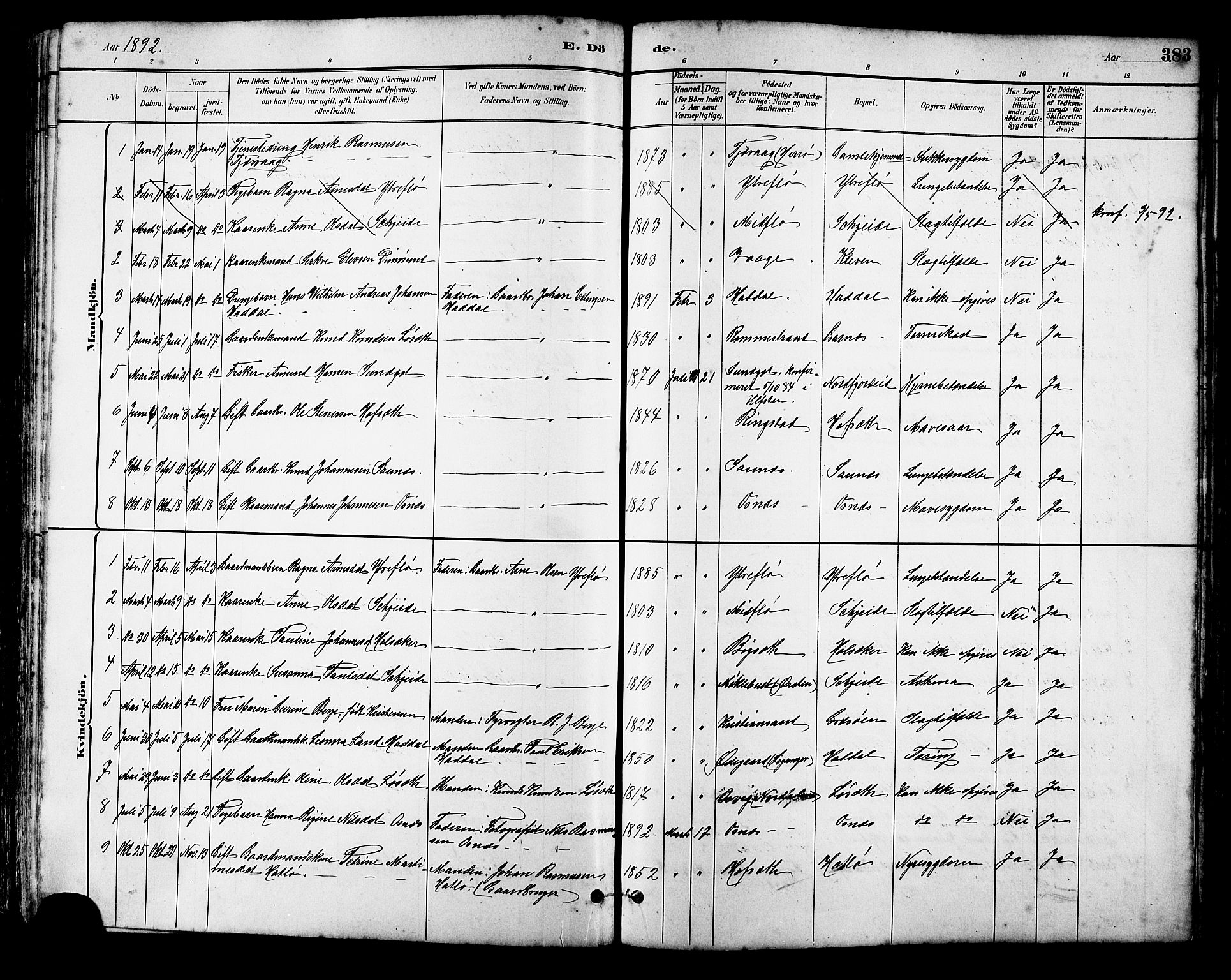 Ministerialprotokoller, klokkerbøker og fødselsregistre - Møre og Romsdal, AV/SAT-A-1454/509/L0112: Parish register (copy) no. 509C02, 1883-1922, p. 383