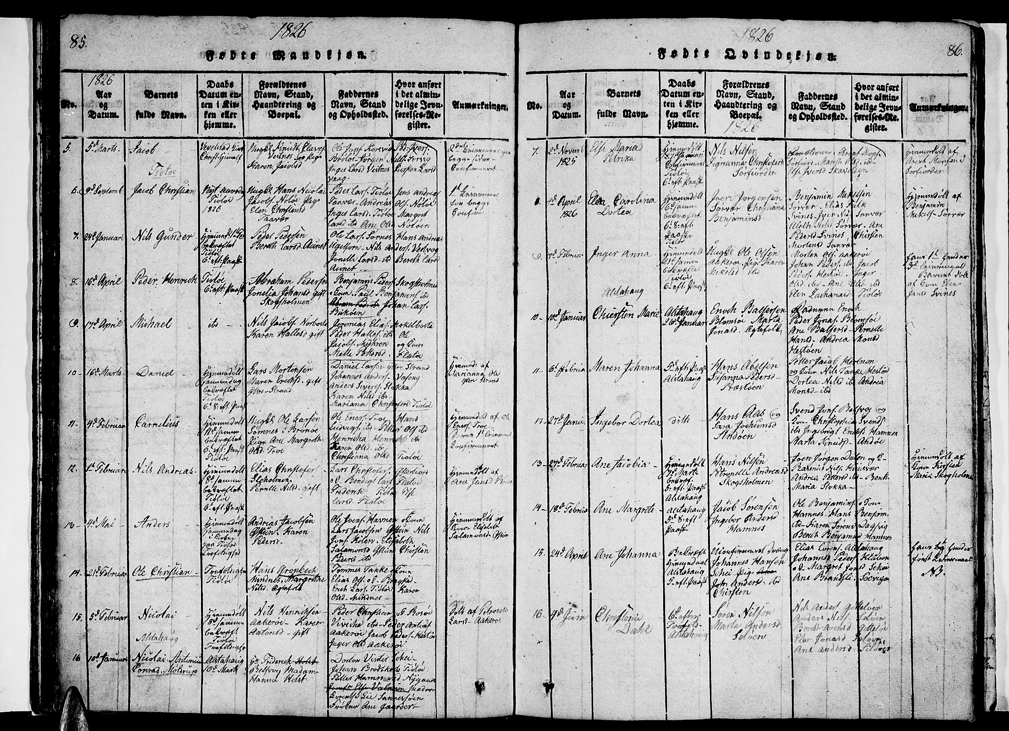 Ministerialprotokoller, klokkerbøker og fødselsregistre - Nordland, AV/SAT-A-1459/830/L0457: Parish register (copy) no. 830C01 /1, 1820-1842, p. 85-86