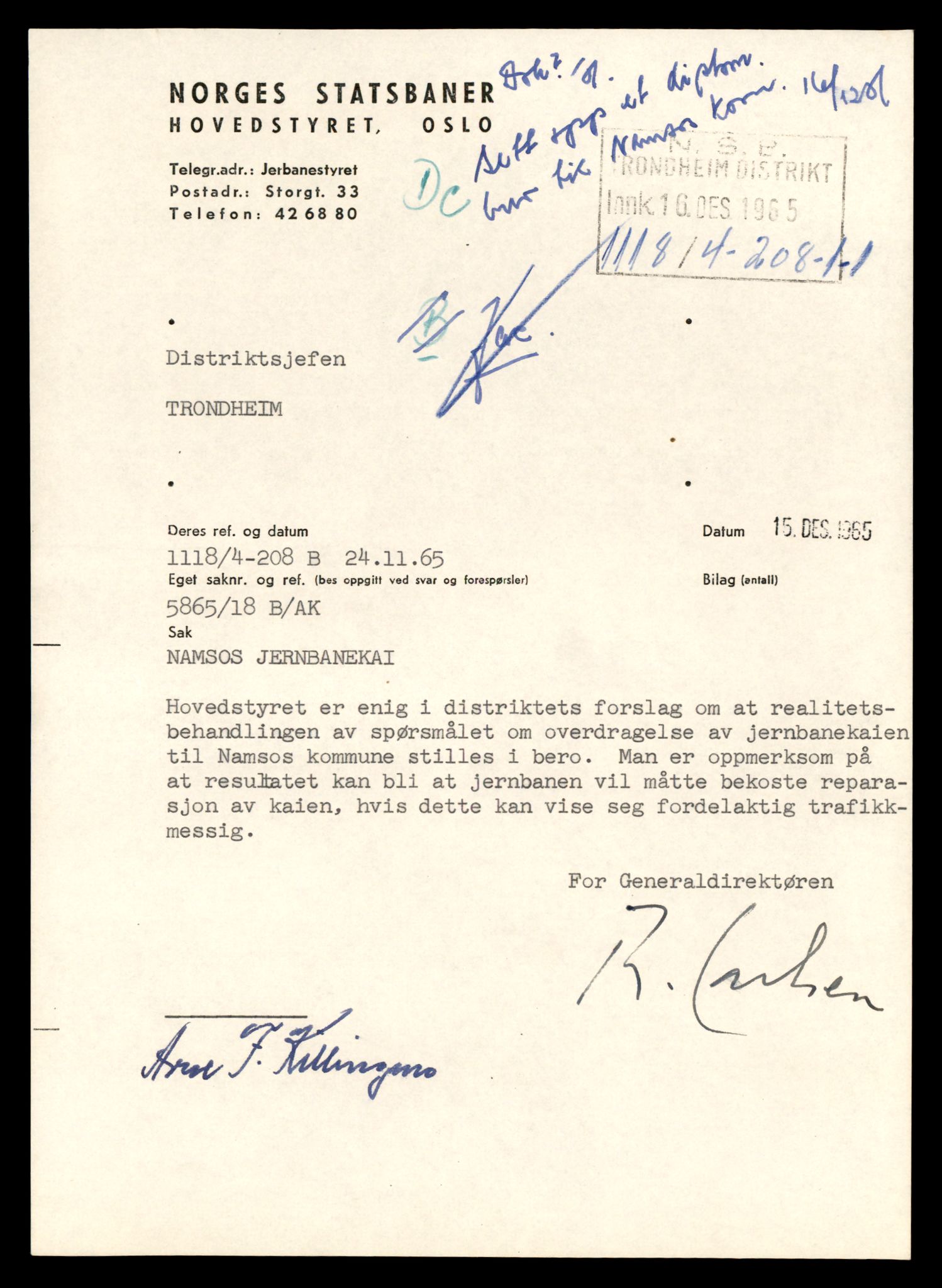 Norges statsbaner (NSB) - Trondheim distrikt, AV/SAT-A-6436/0002/Dd/L0819: --, 1936-1990, p. 1435