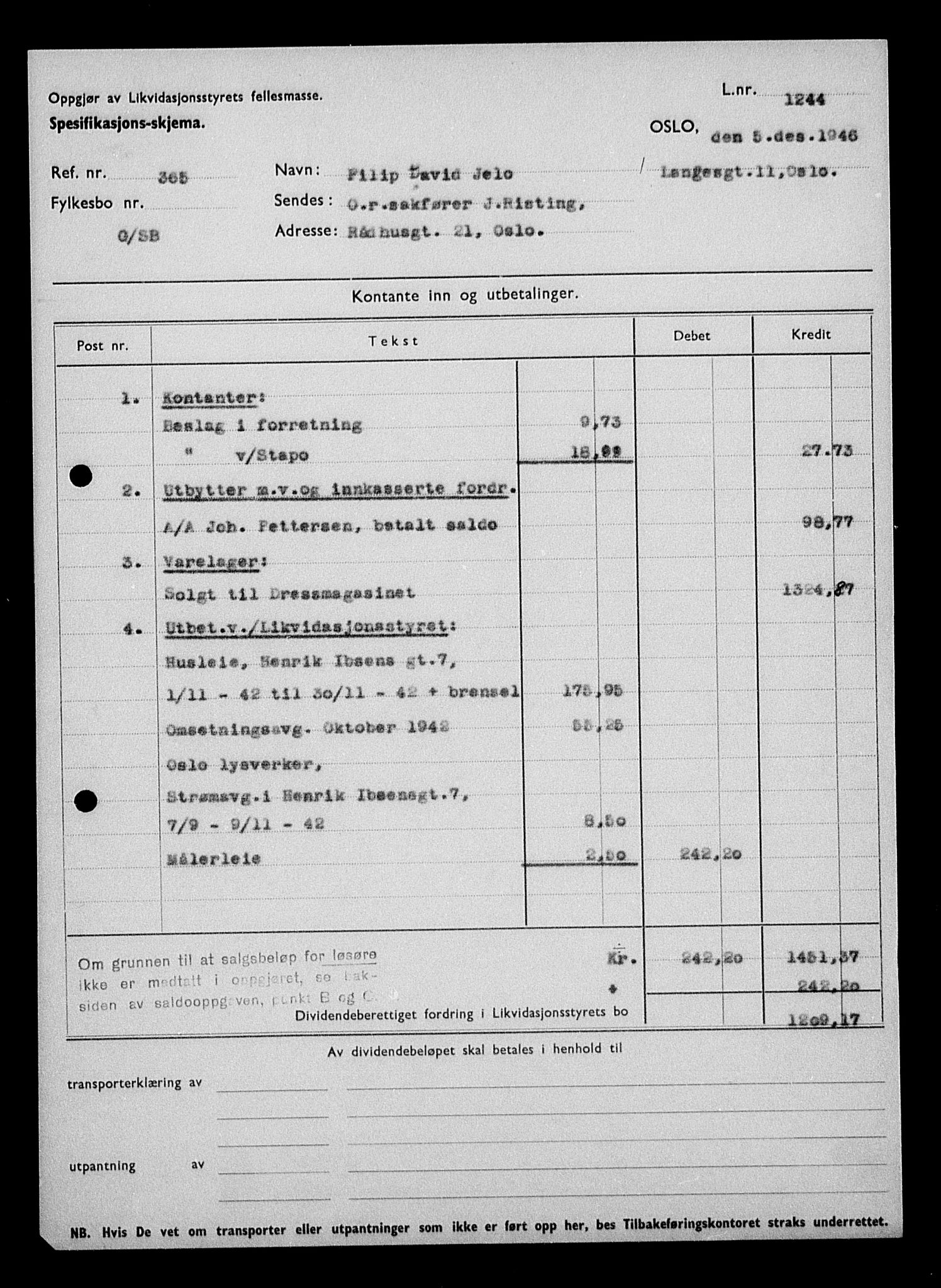 Justisdepartementet, Tilbakeføringskontoret for inndratte formuer, AV/RA-S-1564/H/Hc/Hcc/L0947: --, 1945-1947, p. 452