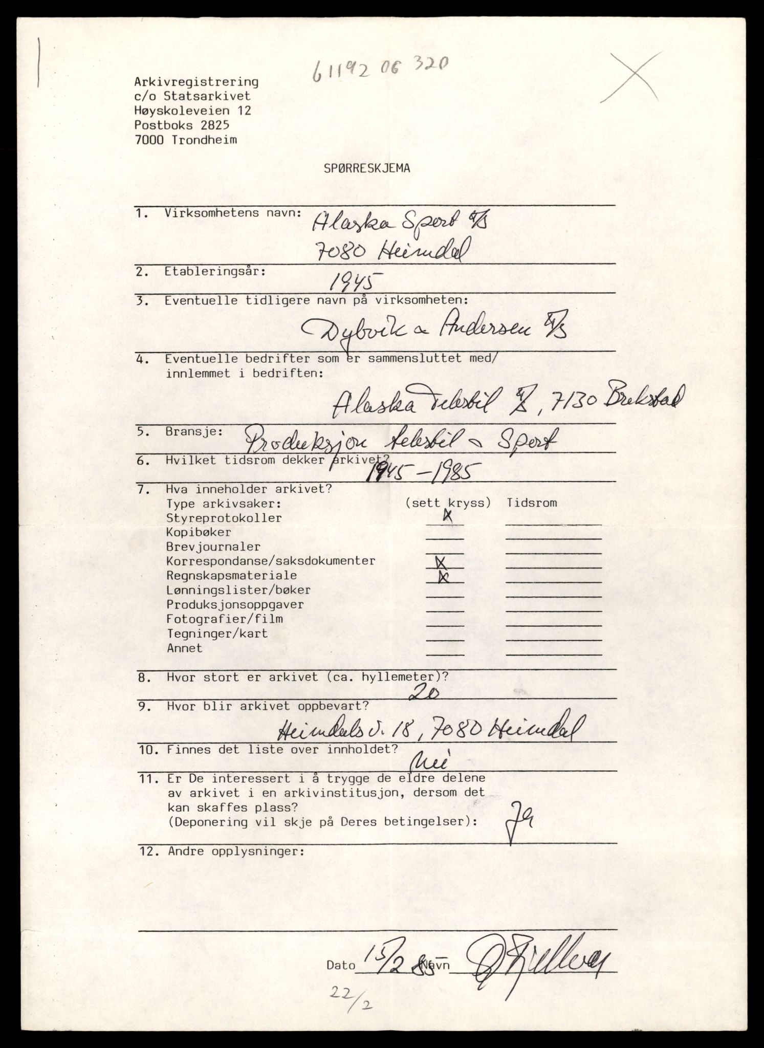 Statsarkivet i Trondheim, AV/SAT-A-4183/E/Ec/Ecb/L0004: Bedrifts-/privatarkivregistrering, 1984-1986, p. 5