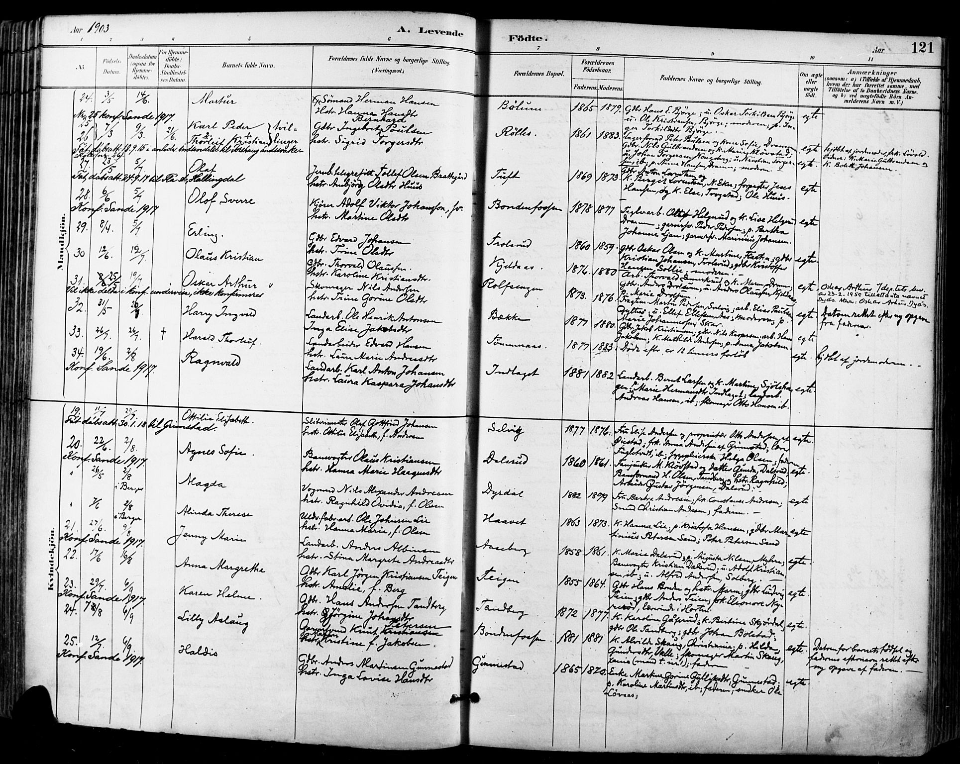 Sande Kirkebøker, AV/SAKO-A-53/F/Fa/L0007: Parish register (official) no. 7, 1888-1903, p. 121