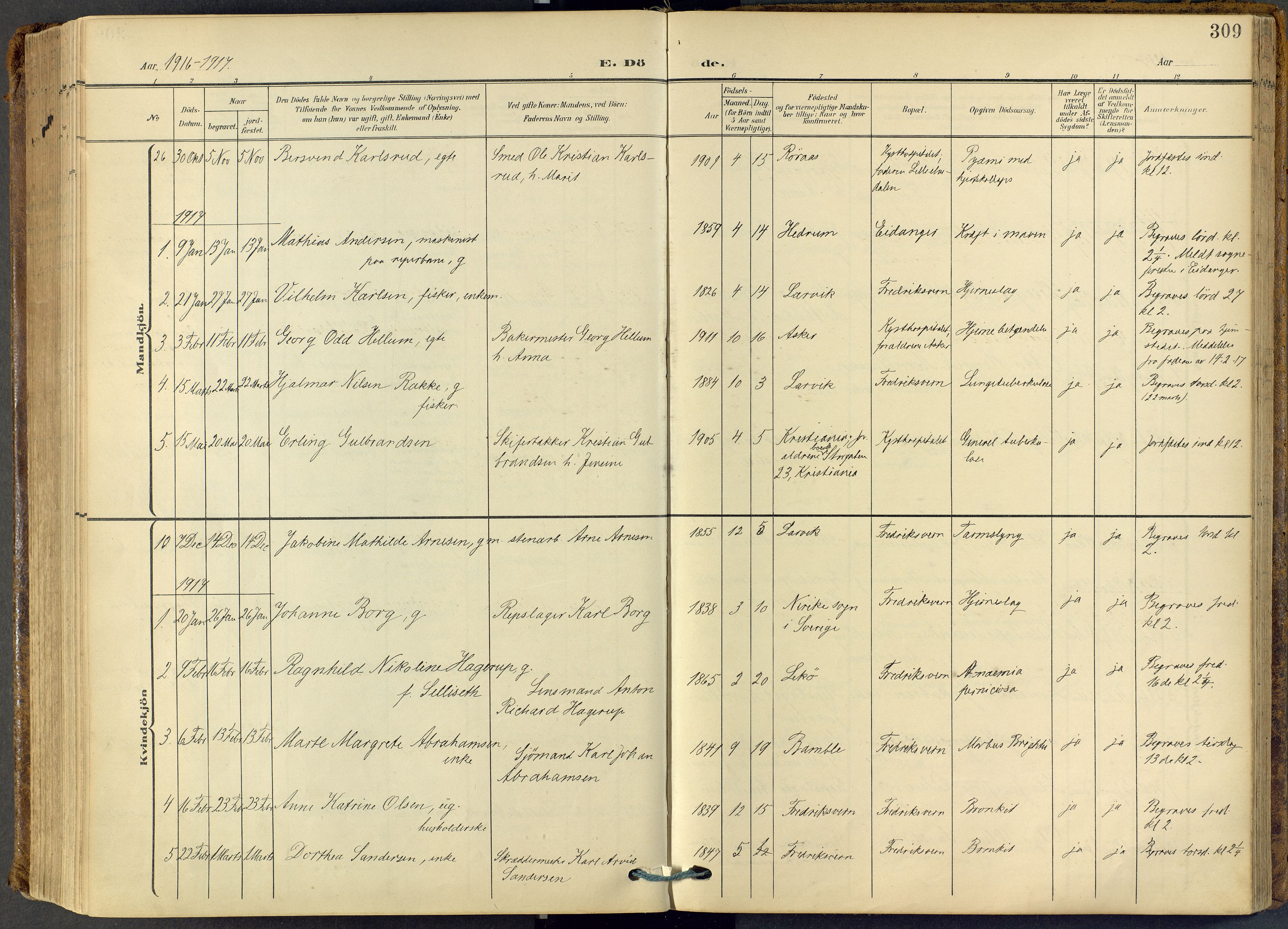 Stavern kirkebøker, SAKO/A-318/F/Fa/L0009: Parish register (official) no. 9, 1906-1955, p. 309