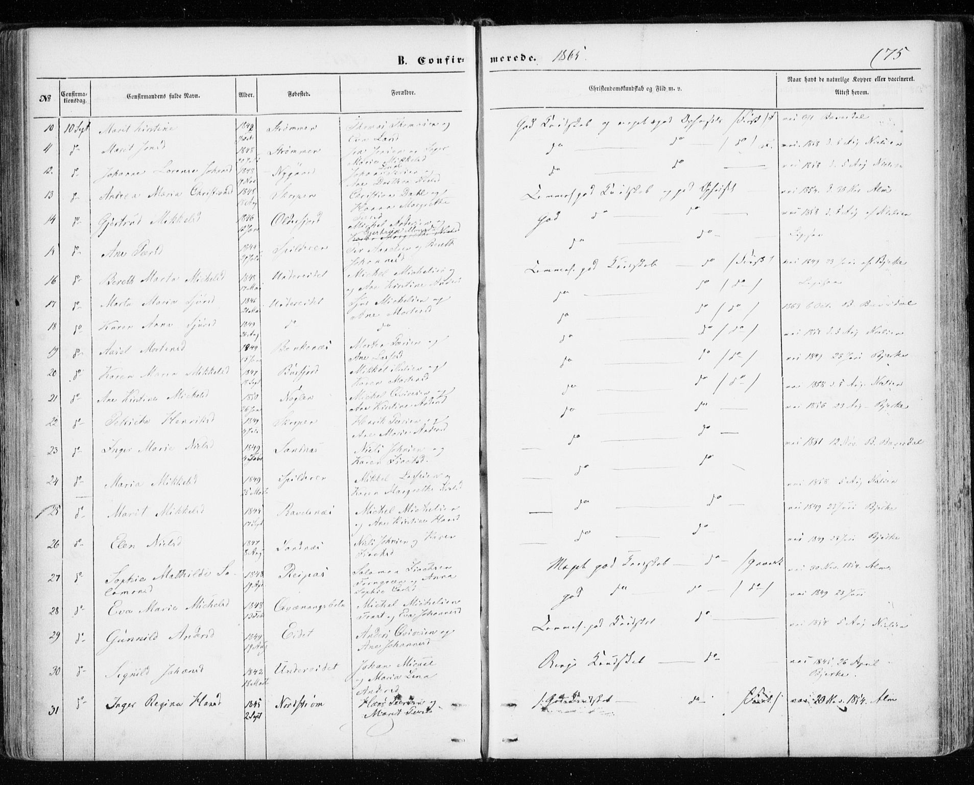 Skjervøy sokneprestkontor, SATØ/S-1300/H/Ha/Haa/L0011kirke: Parish register (official) no. 11, 1861-1877, p. 75