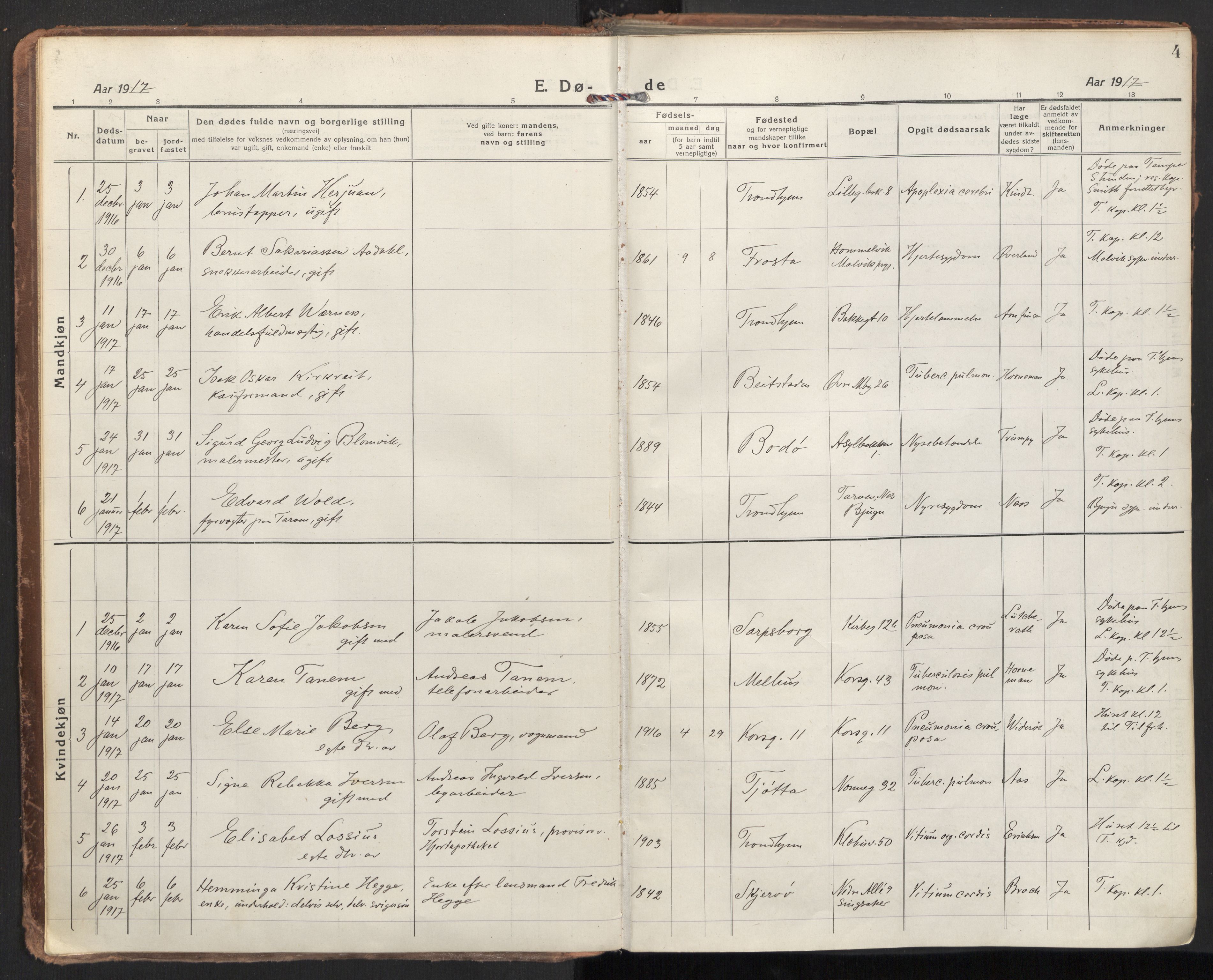 Ministerialprotokoller, klokkerbøker og fødselsregistre - Sør-Trøndelag, SAT/A-1456/604/L0207: Parish register (official) no. 604A27, 1917-1933, p. 4