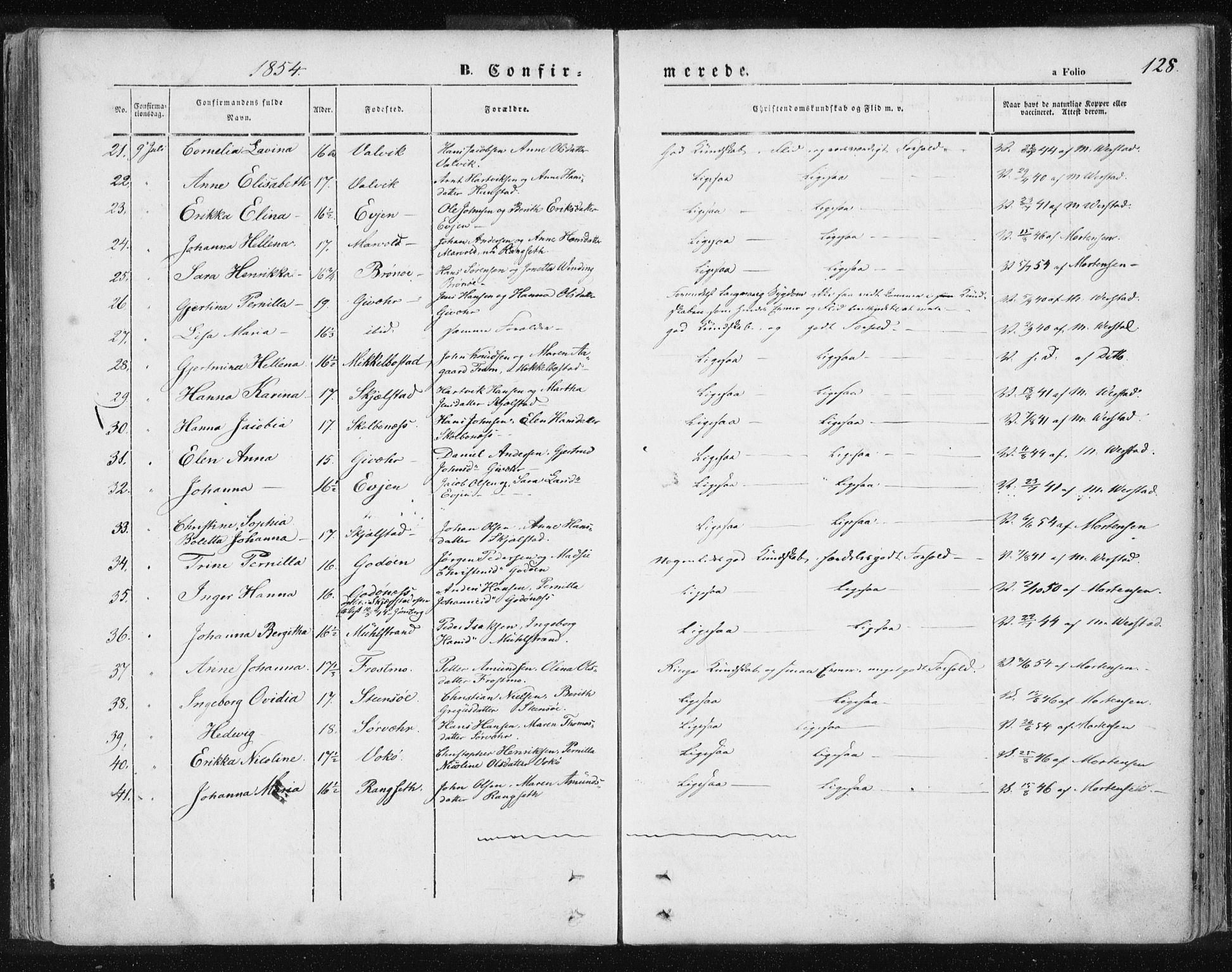 Ministerialprotokoller, klokkerbøker og fødselsregistre - Nordland, SAT/A-1459/801/L0007: Parish register (official) no. 801A07, 1845-1863, p. 128