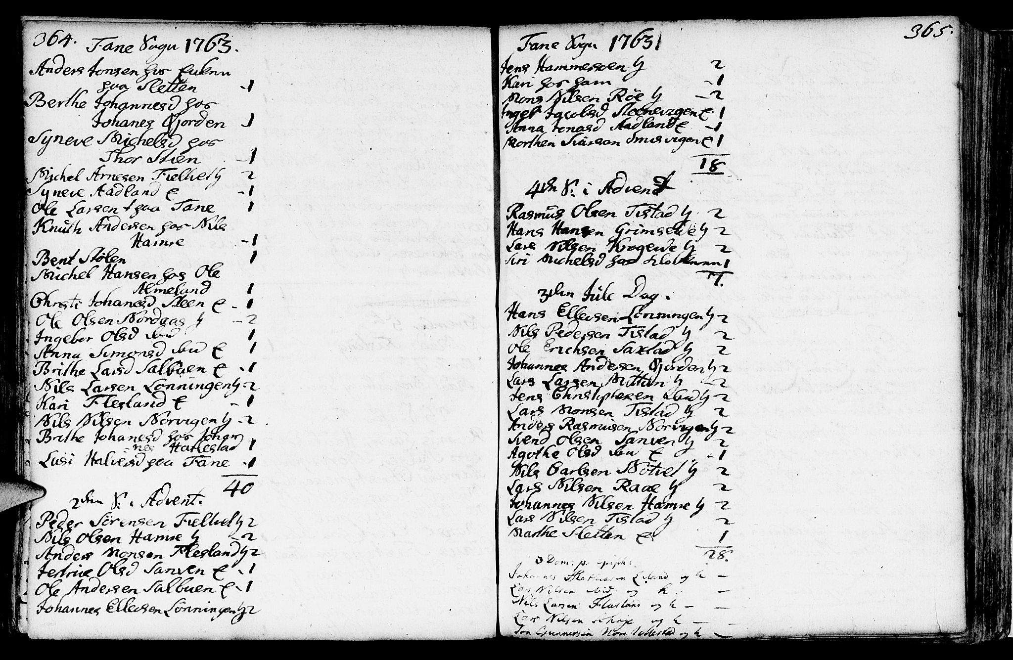 Fana Sokneprestembete, AV/SAB-A-75101/H/Haa/Haaa/L0004: Parish register (official) no. A 4, 1757-1774, p. 364-365