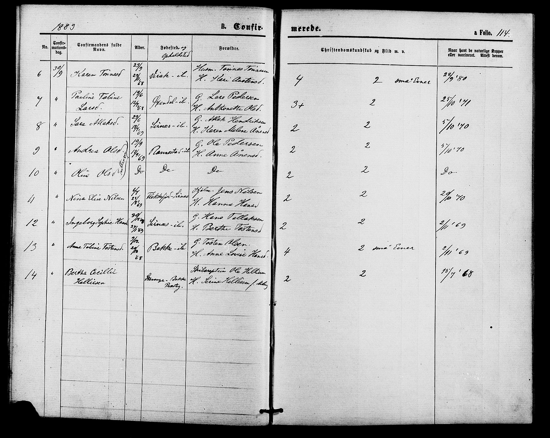 Bakke sokneprestkontor, AV/SAK-1111-0002/F/Fa/Faa/L0007: Parish register (official) no. A 7, 1877-1886, p. 114