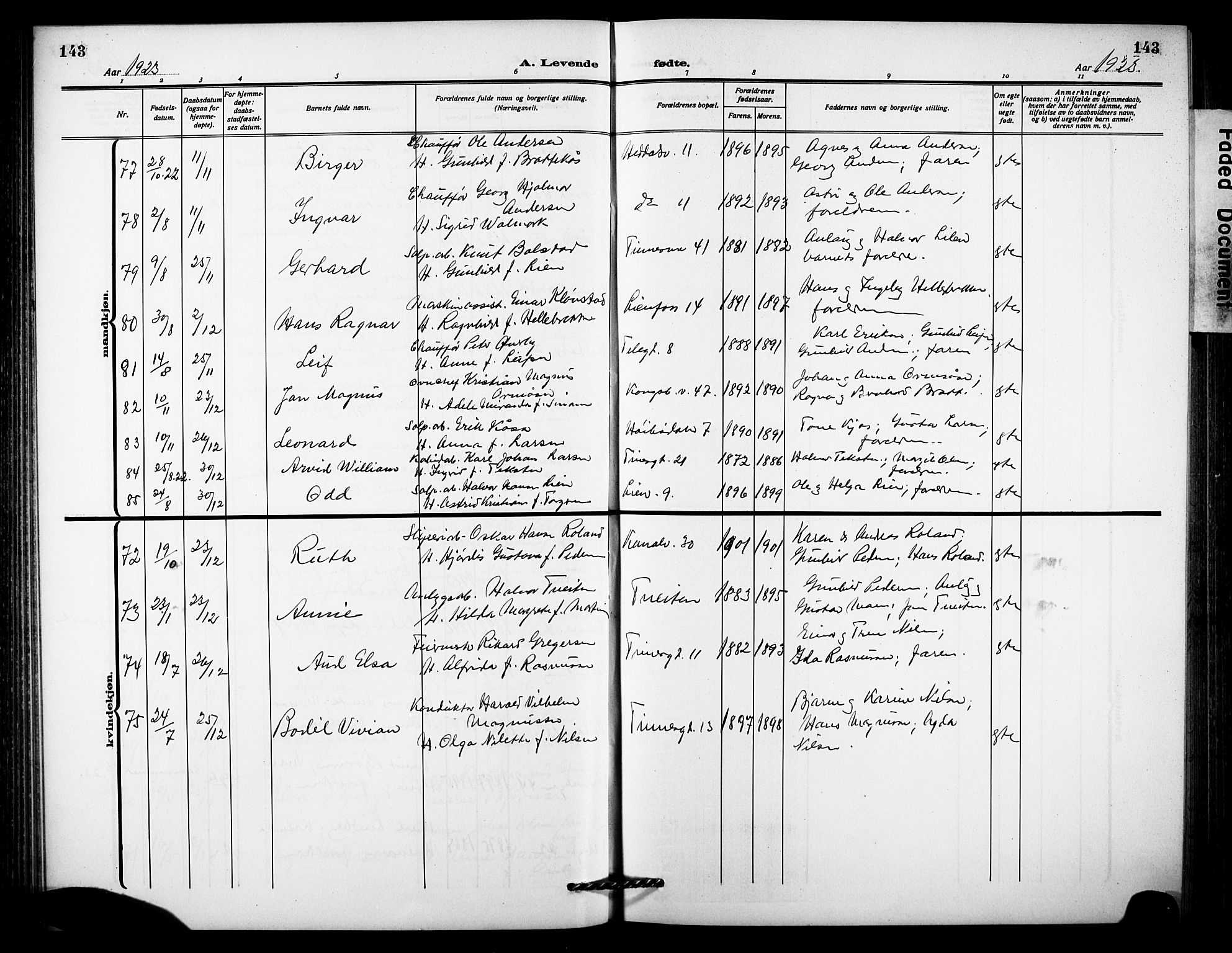 Notodden kirkebøker, AV/SAKO-A-290/G/Ga/L0001: Parish register (copy) no. 1, 1912-1923, p. 143