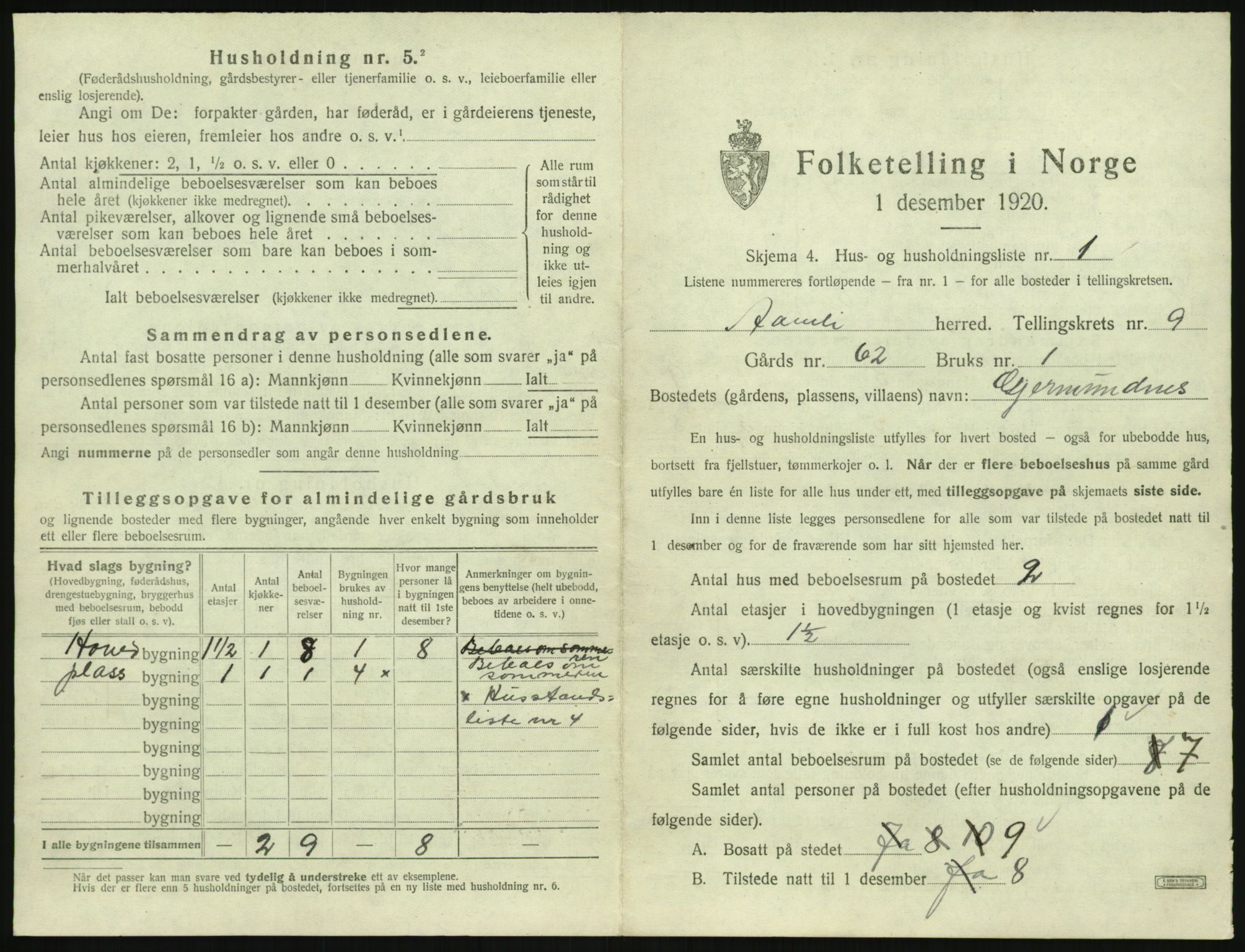 SAK, 1920 census for Åmli, 1920, p. 519