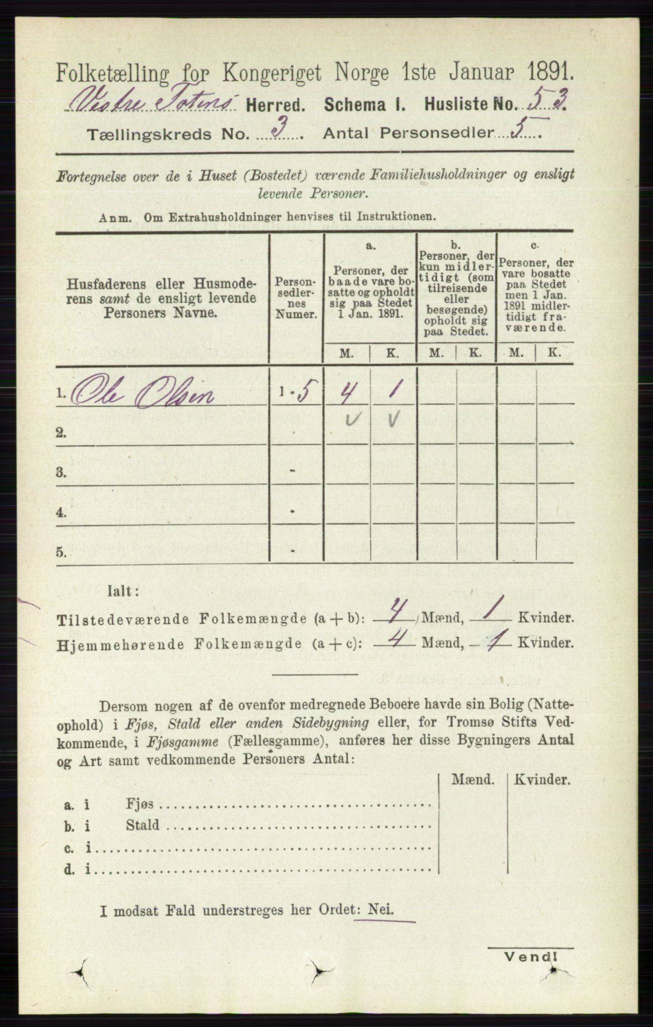 RA, 1891 census for 0529 Vestre Toten, 1891, p. 1917