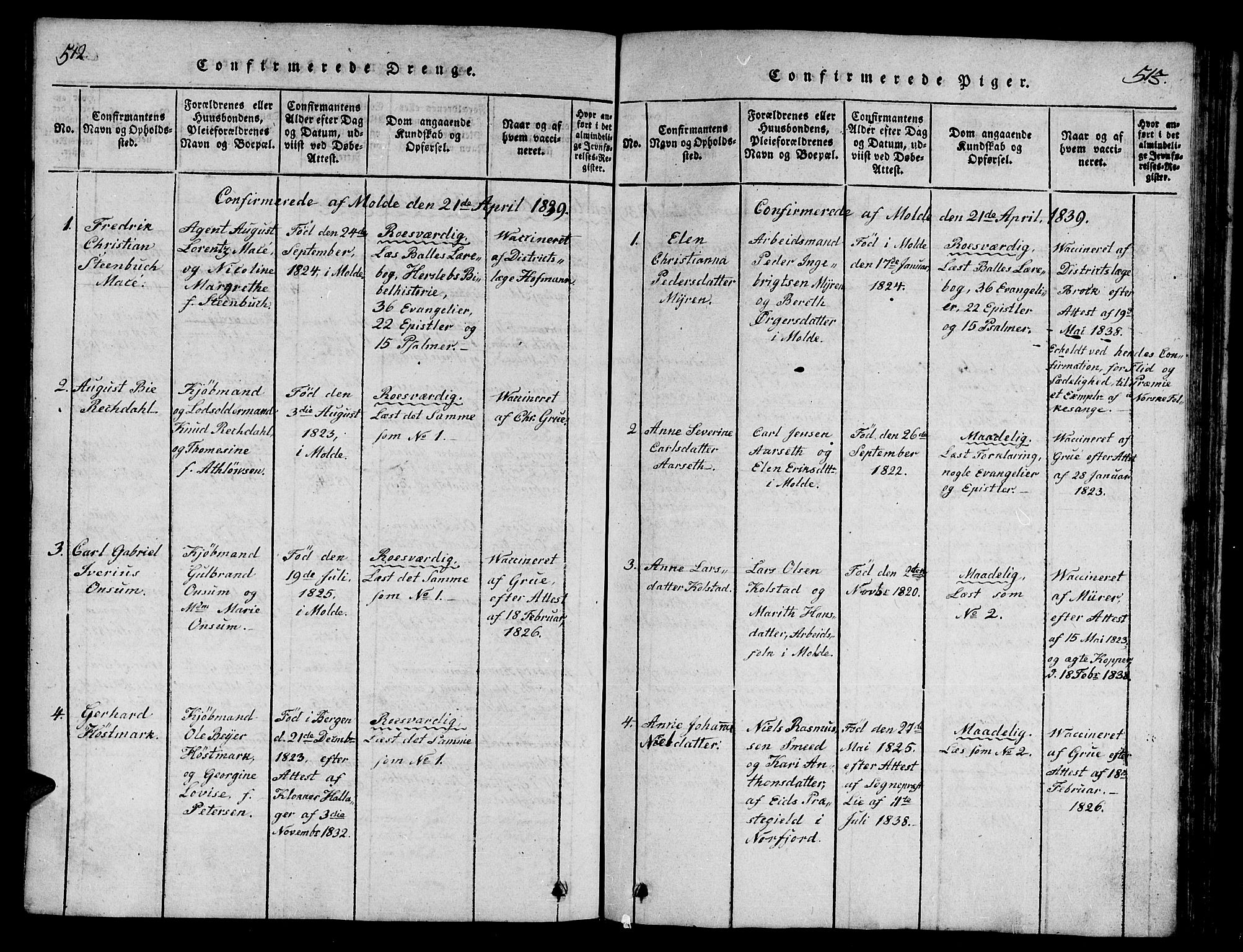 Ministerialprotokoller, klokkerbøker og fødselsregistre - Møre og Romsdal, AV/SAT-A-1454/558/L0700: Parish register (copy) no. 558C01, 1818-1868, p. 512-513