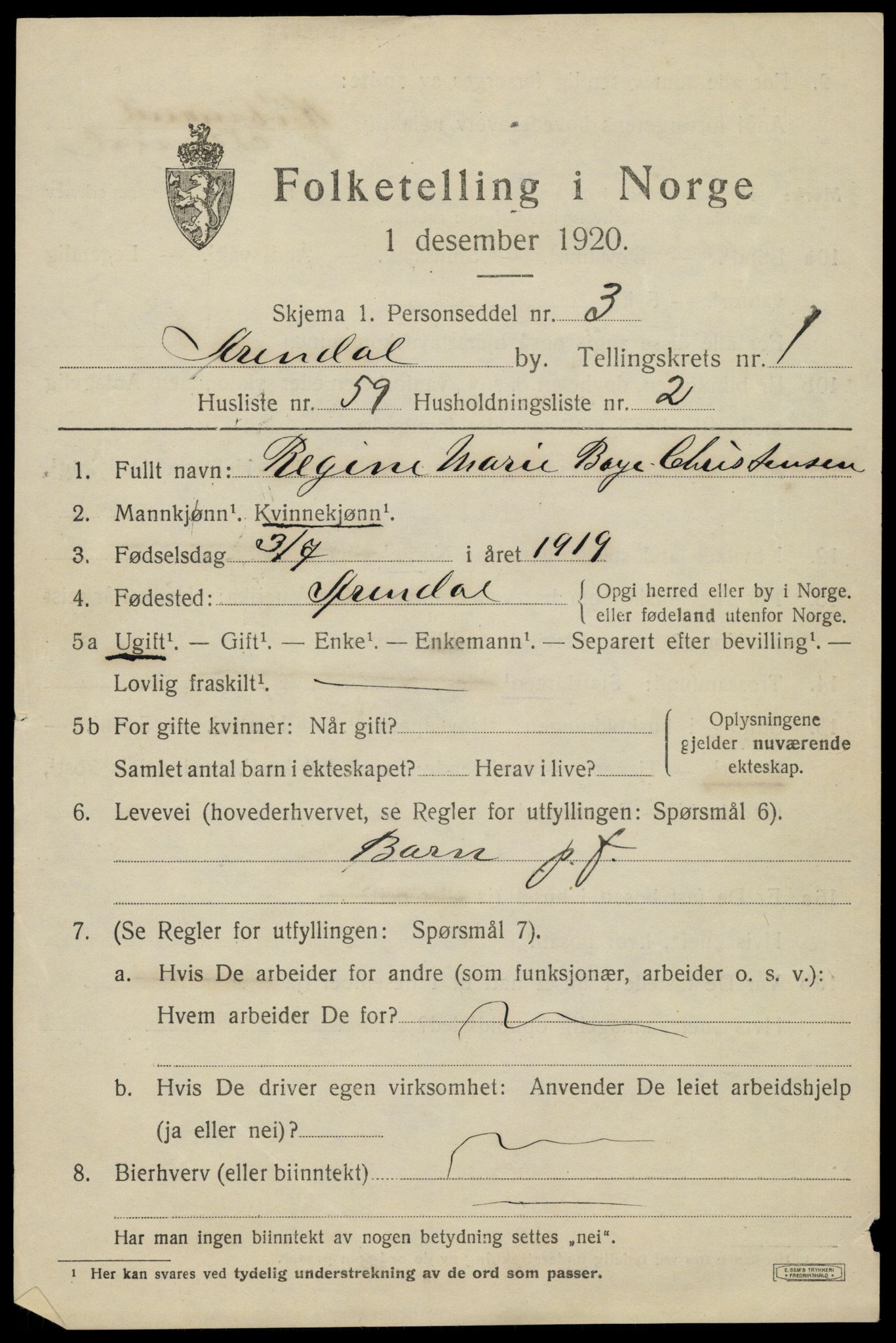 SAK, 1920 census for Arendal, 1920, p. 10002