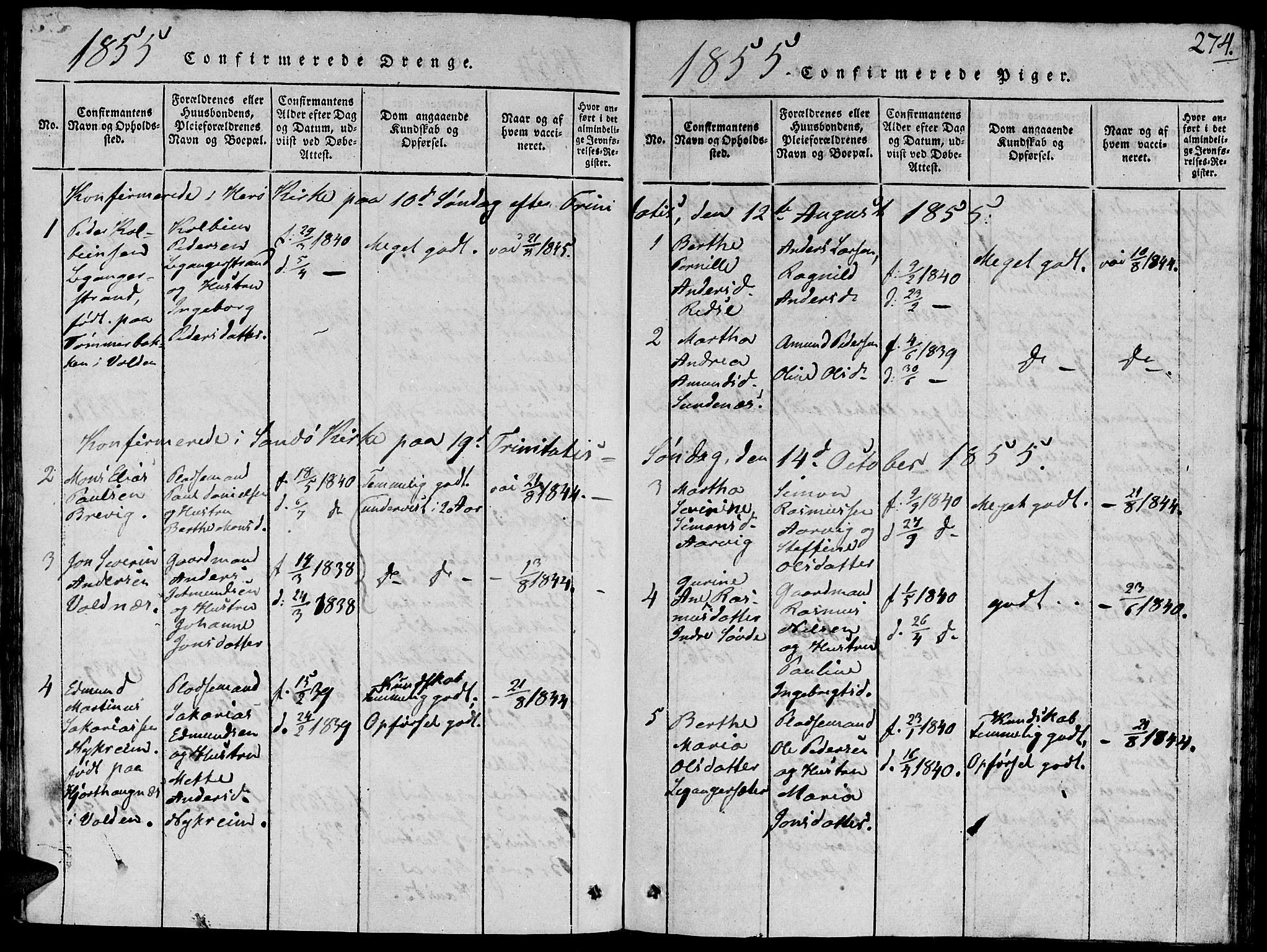 Ministerialprotokoller, klokkerbøker og fødselsregistre - Møre og Romsdal, SAT/A-1454/504/L0054: Parish register (official) no. 504A01, 1816-1861, p. 274