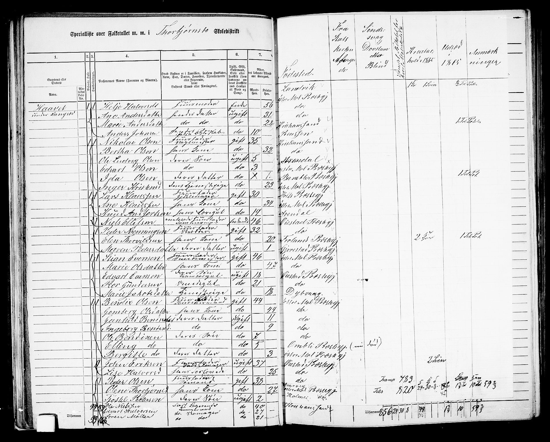 RA, 1865 census for Austre Moland, 1865, p. 45