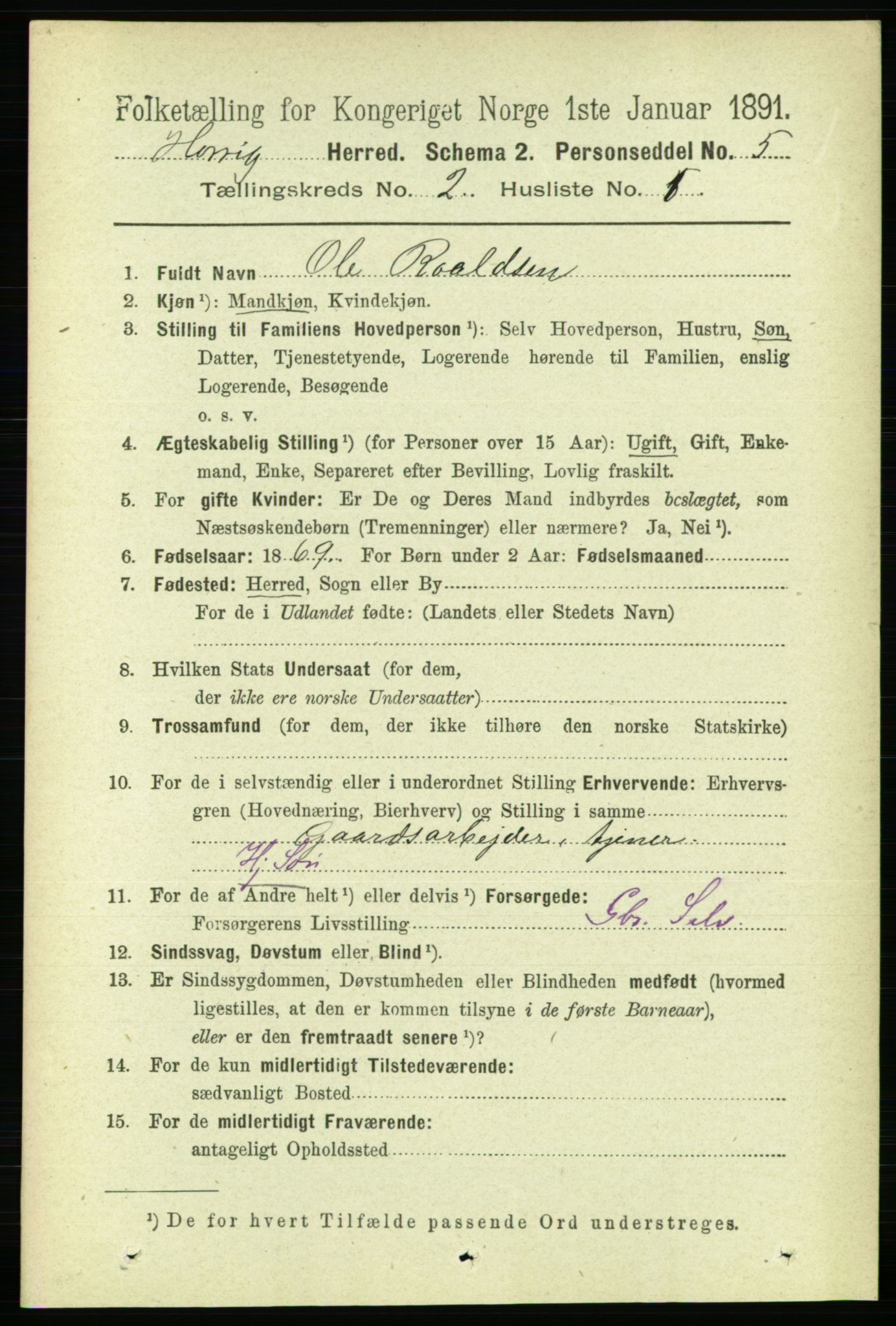 RA, 1891 census for 1650 Horg, 1891, p. 664