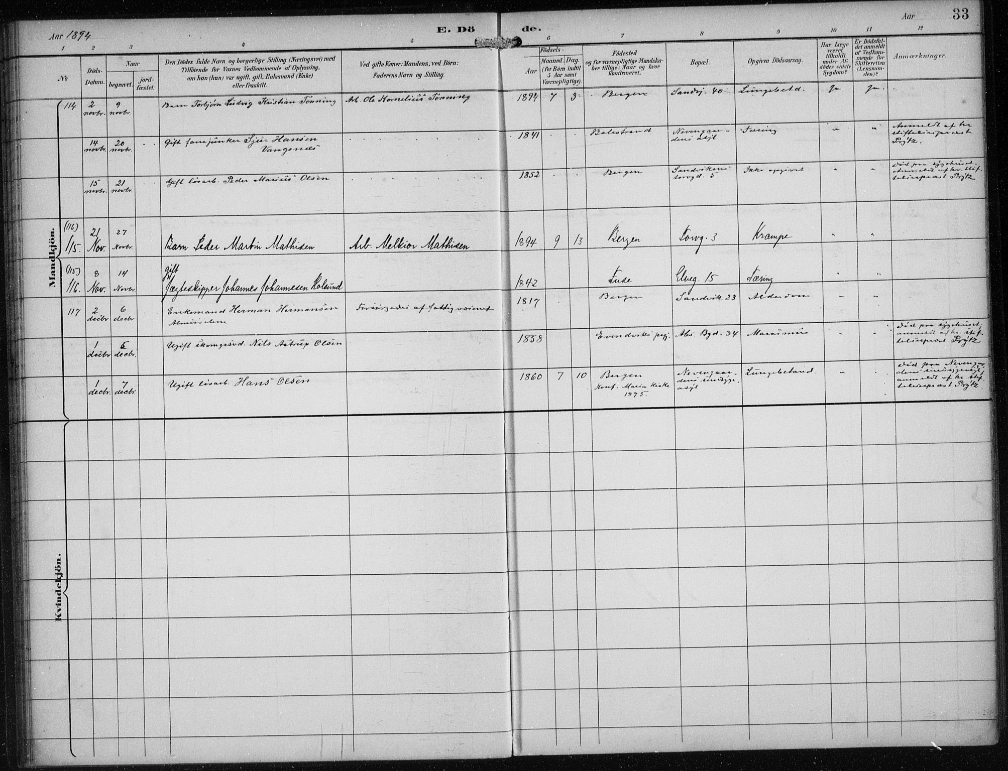 Sandviken Sokneprestembete, AV/SAB-A-77601/H/Ha/L0018: Parish register (official) no. E 1, 1893-1905, p. 33