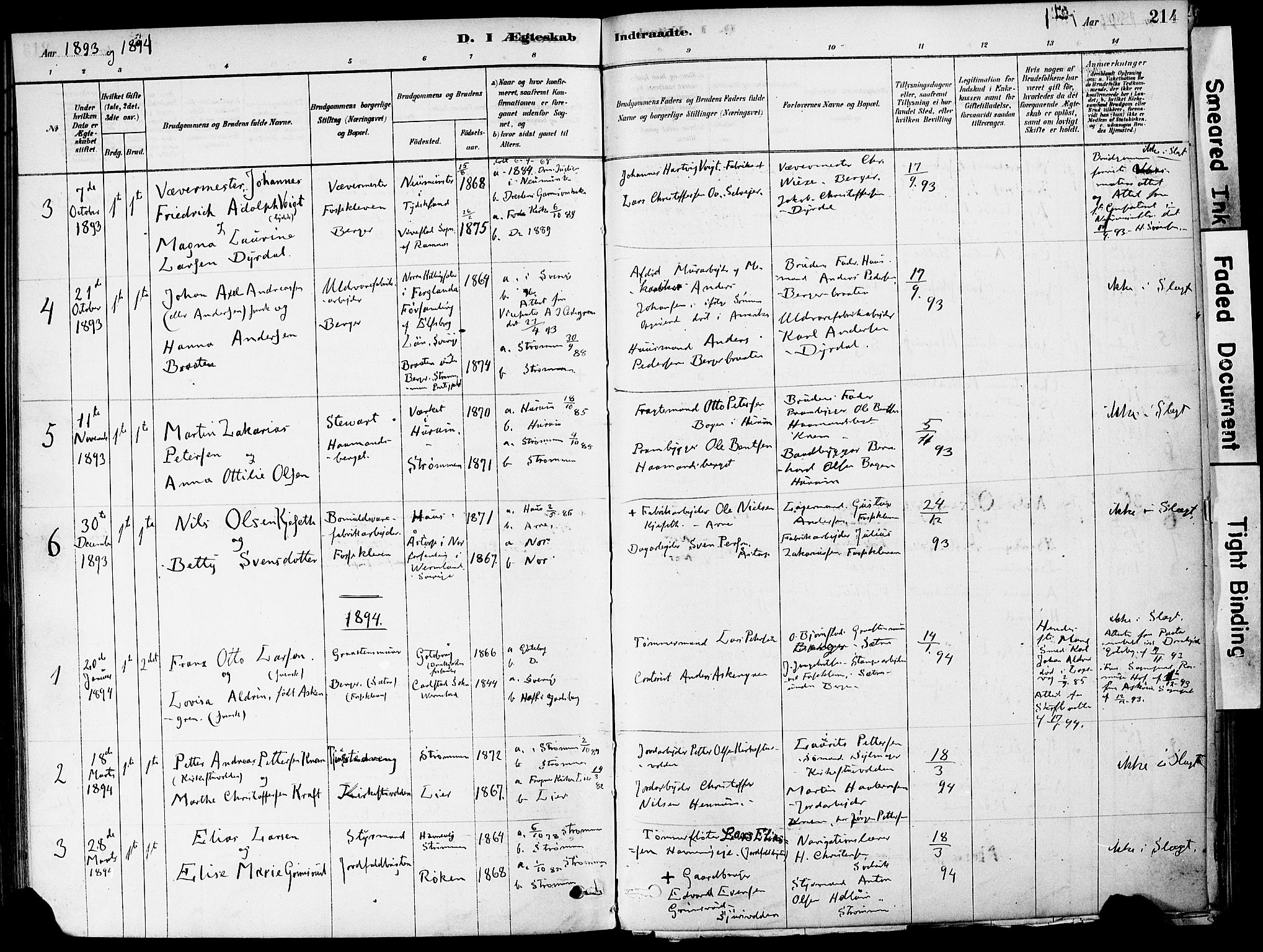 Strømm kirkebøker, AV/SAKO-A-322/F/Fa/L0004: Parish register (official) no. I 4, 1878-1899, p. 214