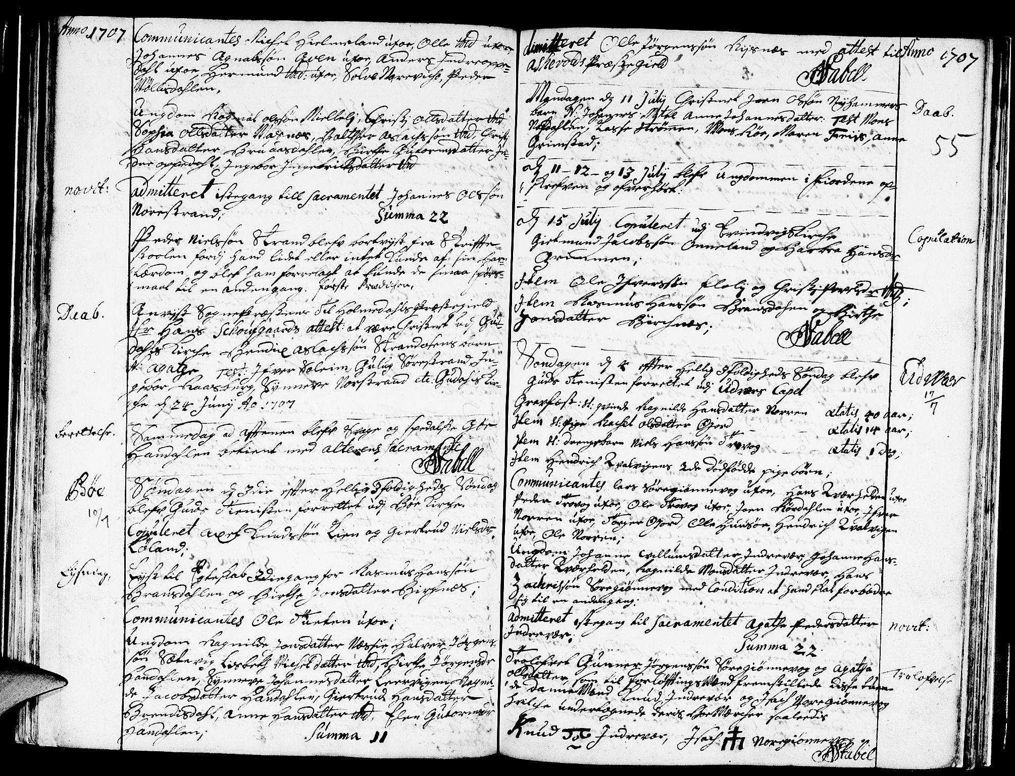Gulen sokneprestembete, SAB/A-80201/H/Haa/Haaa/L0004: Parish register (official) no. A 4, 1705-1708, p. 55