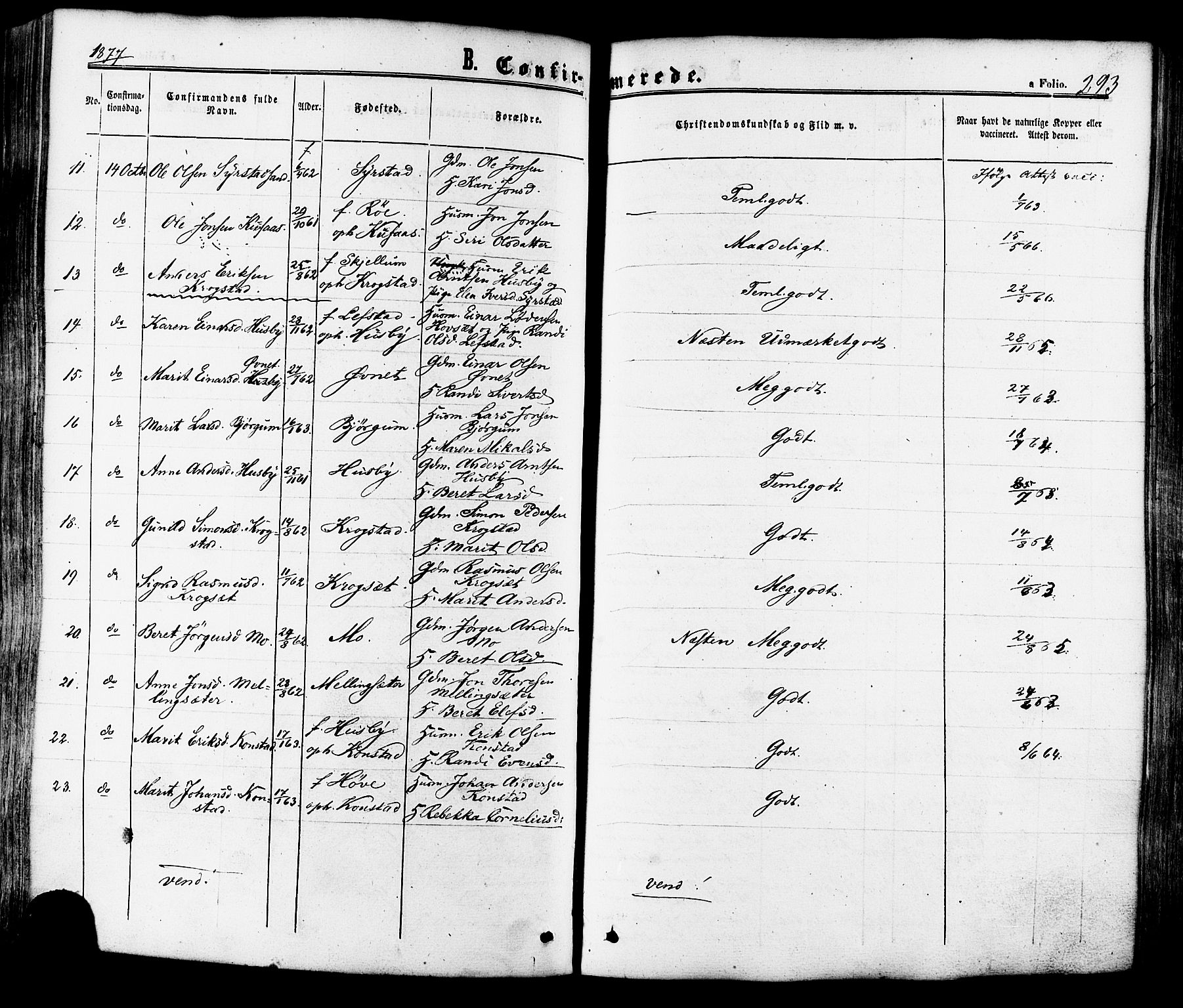 Ministerialprotokoller, klokkerbøker og fødselsregistre - Sør-Trøndelag, AV/SAT-A-1456/665/L0772: Parish register (official) no. 665A07, 1856-1878, p. 293