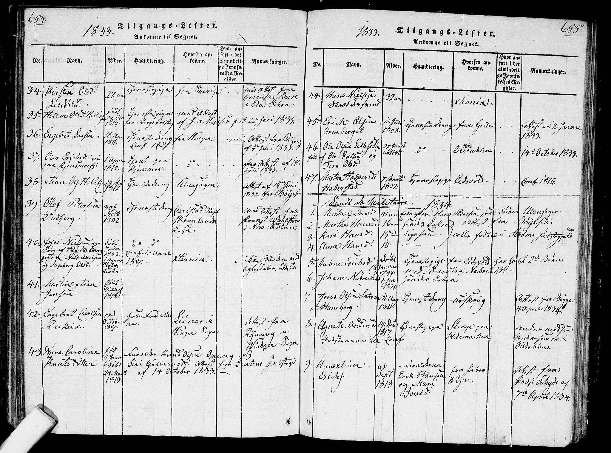 Nes prestekontor Kirkebøker, AV/SAO-A-10410/G/Ga/L0001: Parish register (copy) no. I 1, 1815-1835, p. 654-655