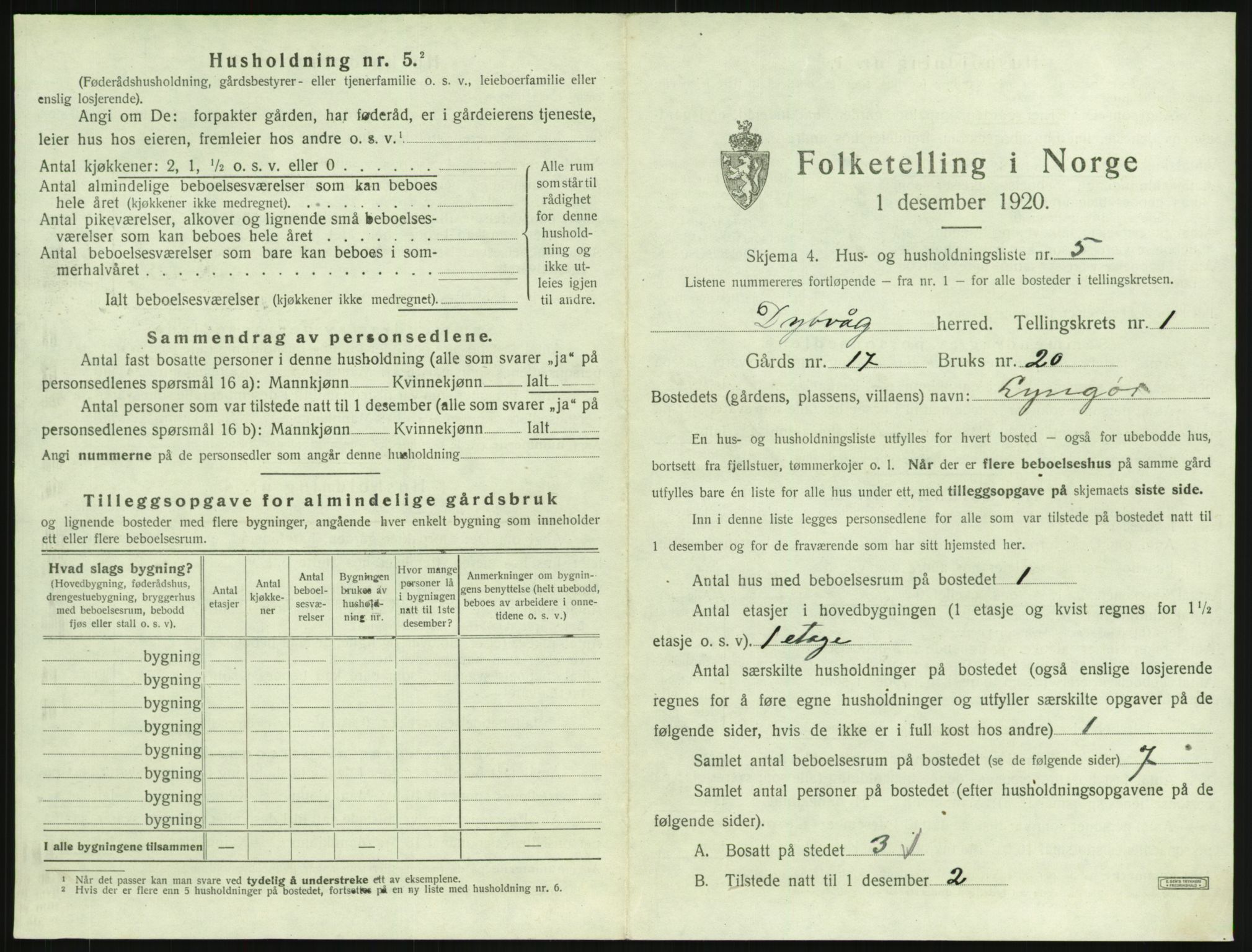 SAK, 1920 census for Dypvåg, 1920, p. 51