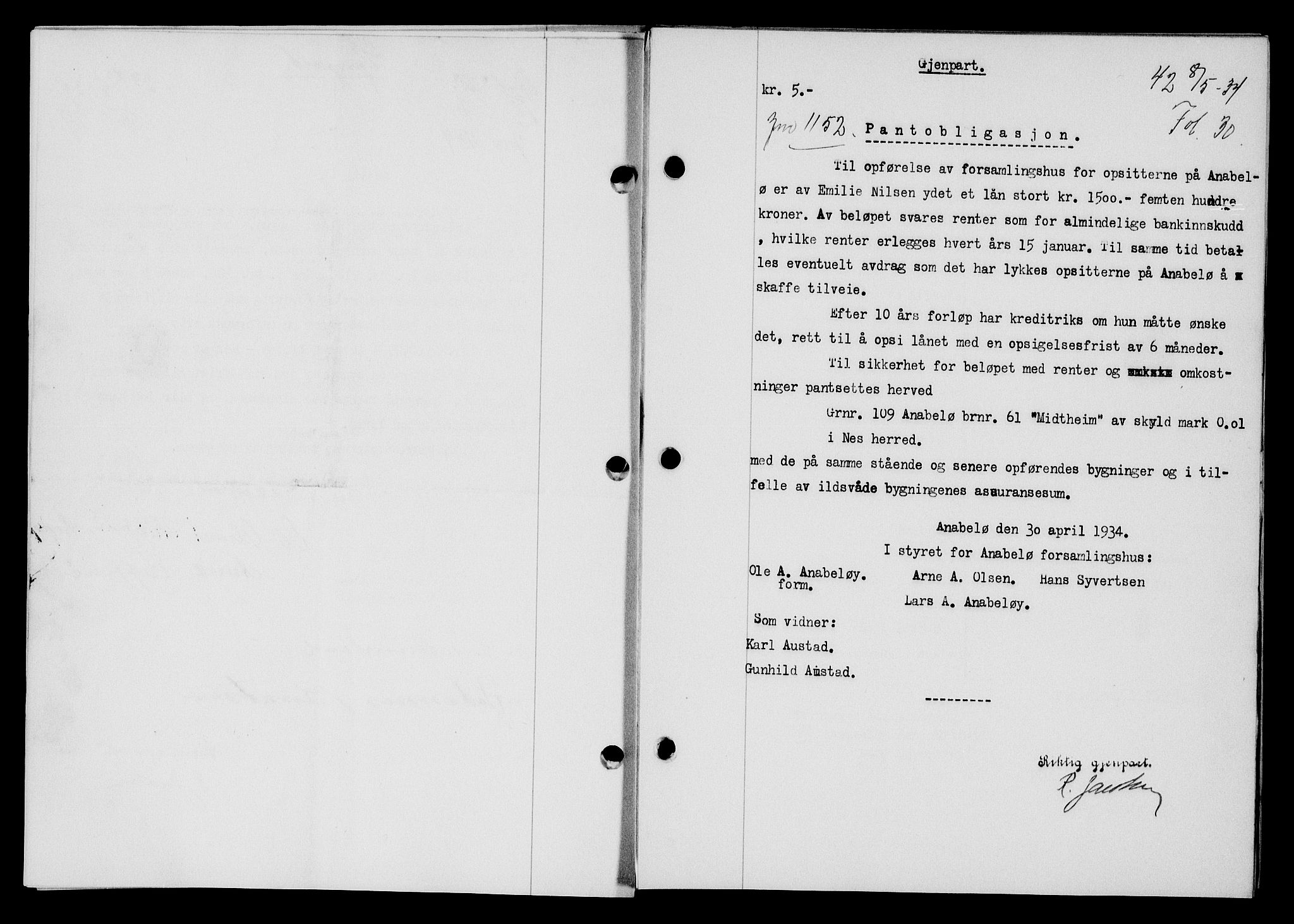 Flekkefjord sorenskriveri, AV/SAK-1221-0001/G/Gb/Gba/L0051: Mortgage book no. 47, 1934-1935, Deed date: 22.05.1934