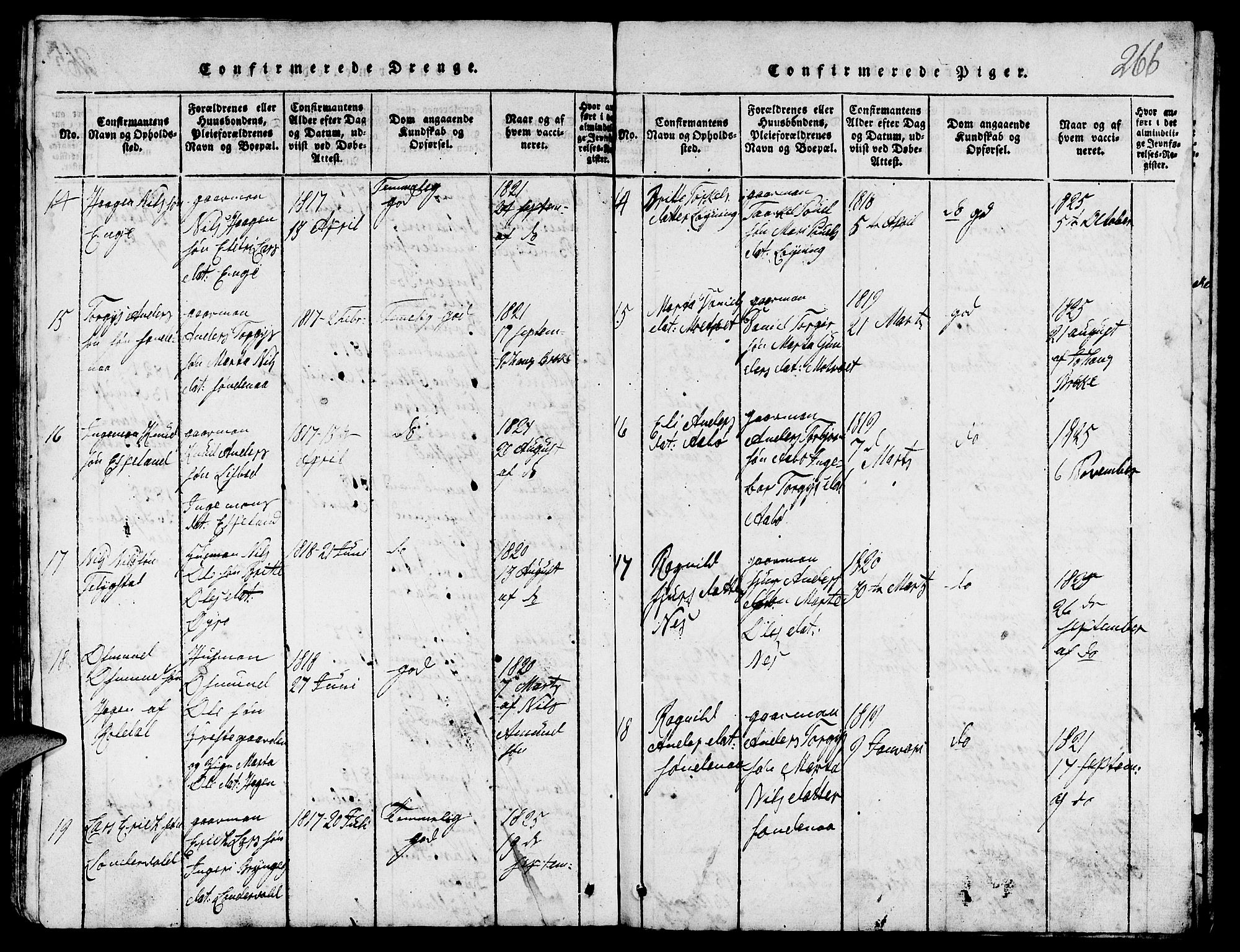 Suldal sokneprestkontor, AV/SAST-A-101845/01/V/L0002: Parish register (copy) no. B 2, 1816-1845, p. 266
