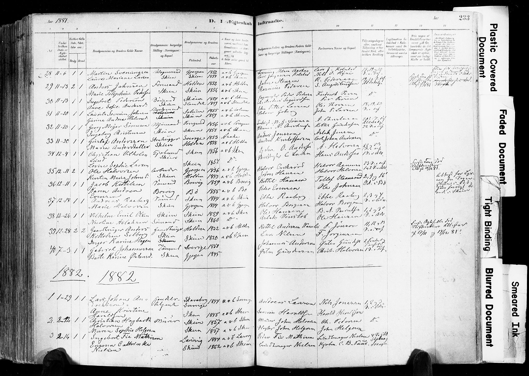 Skien kirkebøker, SAKO/A-302/F/Fa/L0009: Parish register (official) no. 9, 1878-1890, p. 233