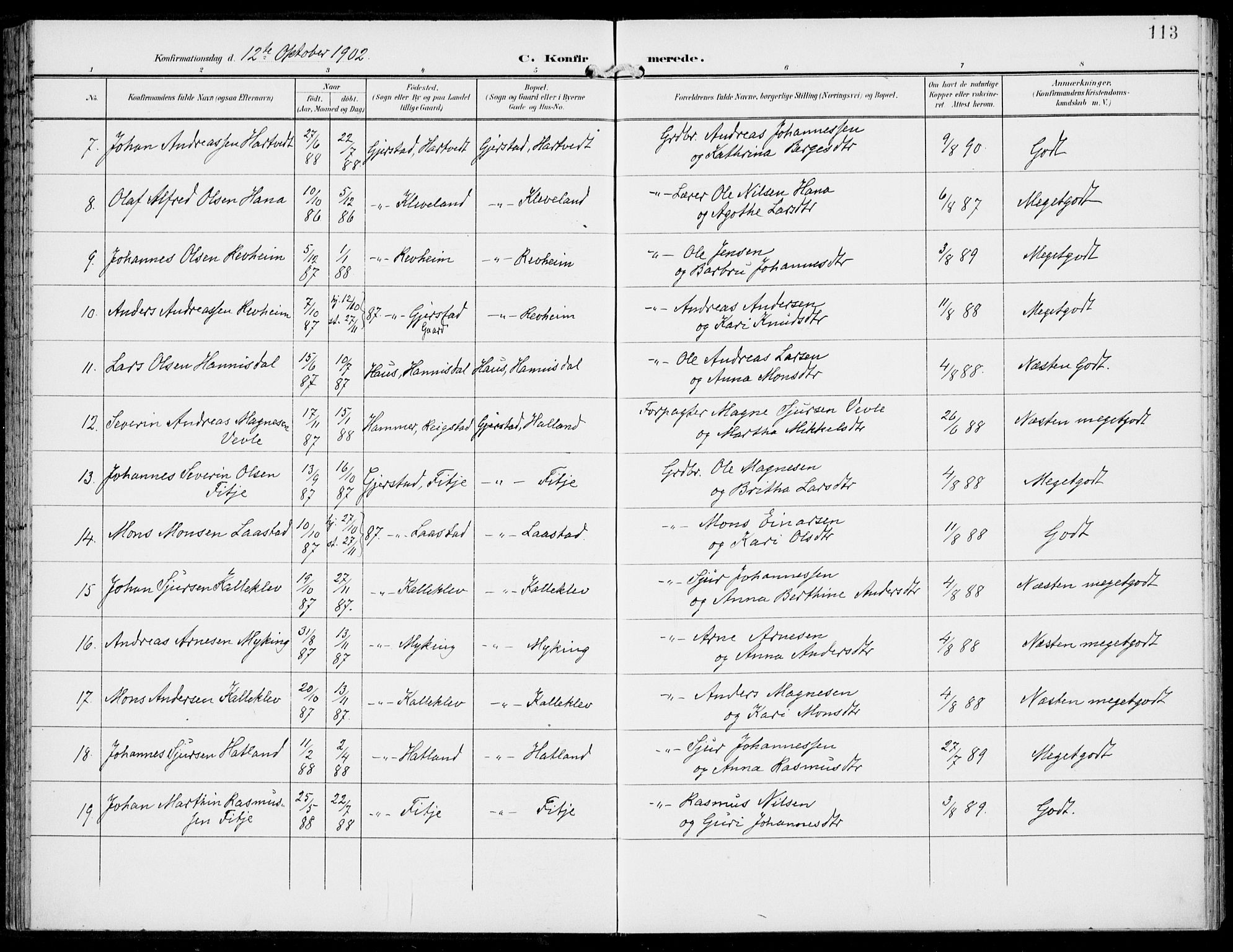 Haus sokneprestembete, AV/SAB-A-75601/H/Haa: Parish register (official) no. C  2, 1900-1915, p. 113