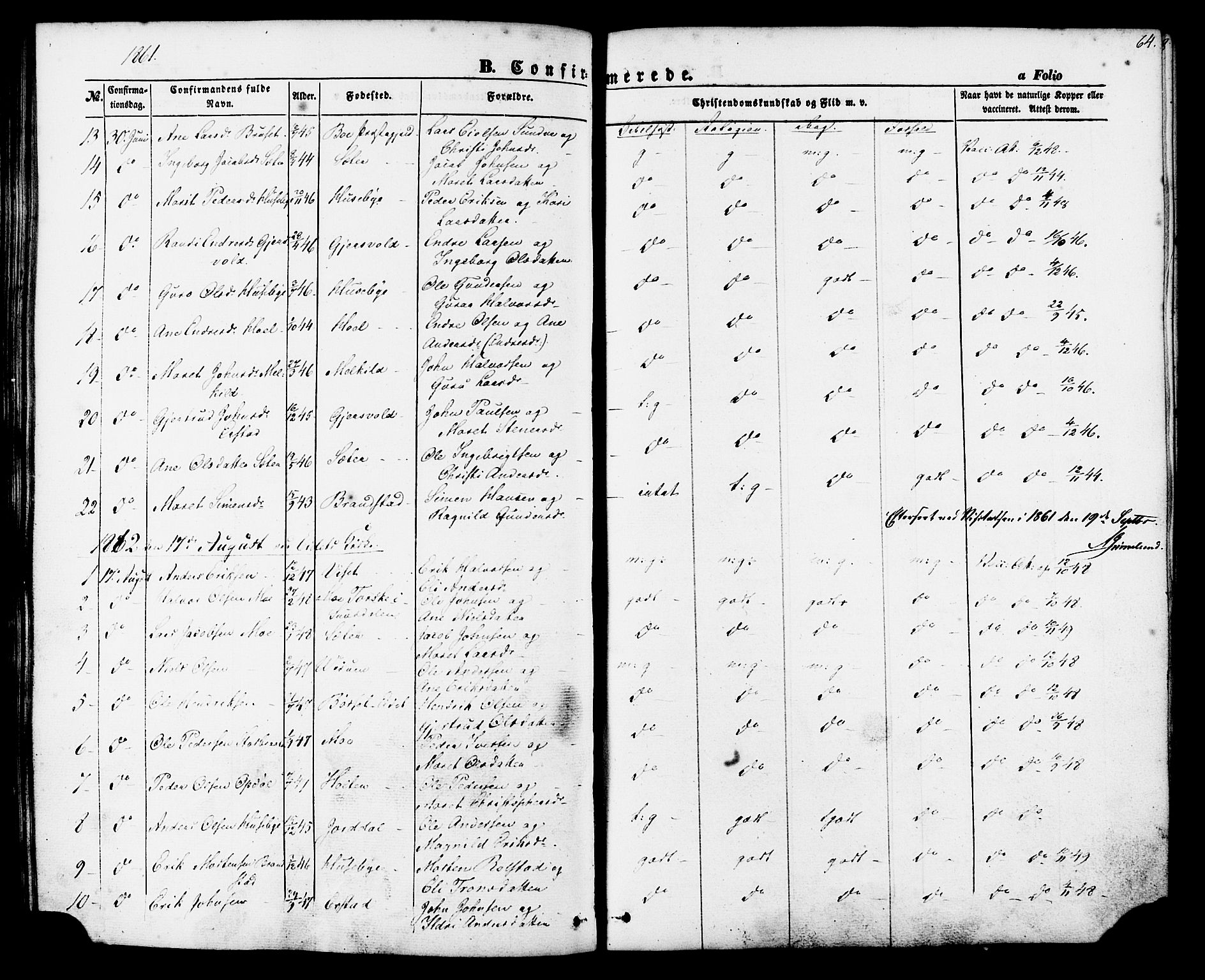 Ministerialprotokoller, klokkerbøker og fødselsregistre - Møre og Romsdal, SAT/A-1454/588/L1004: Parish register (official) no. 588A01, 1854-1870, p. 64