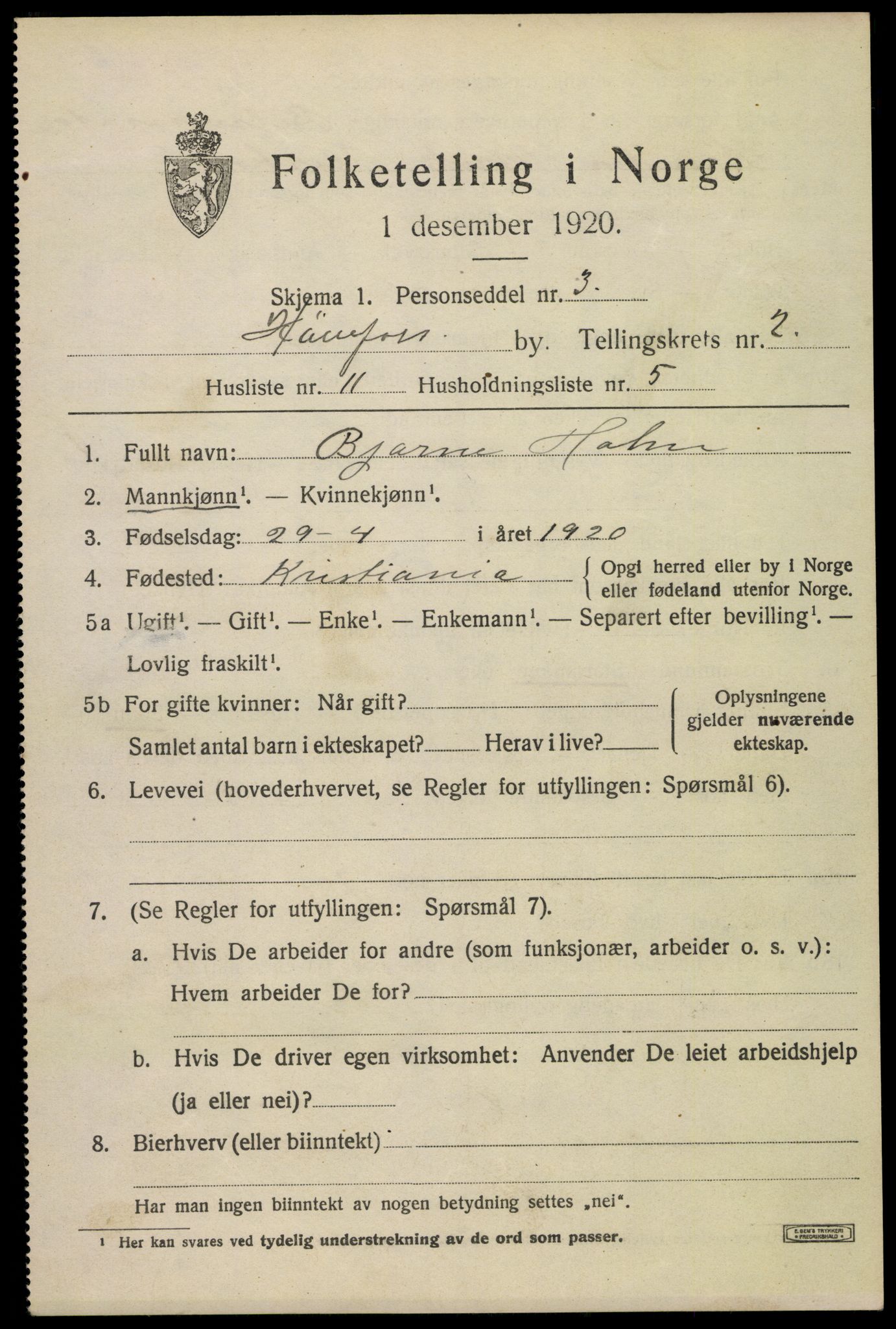 SAKO, 1920 census for Hønefoss, 1920, p. 4066