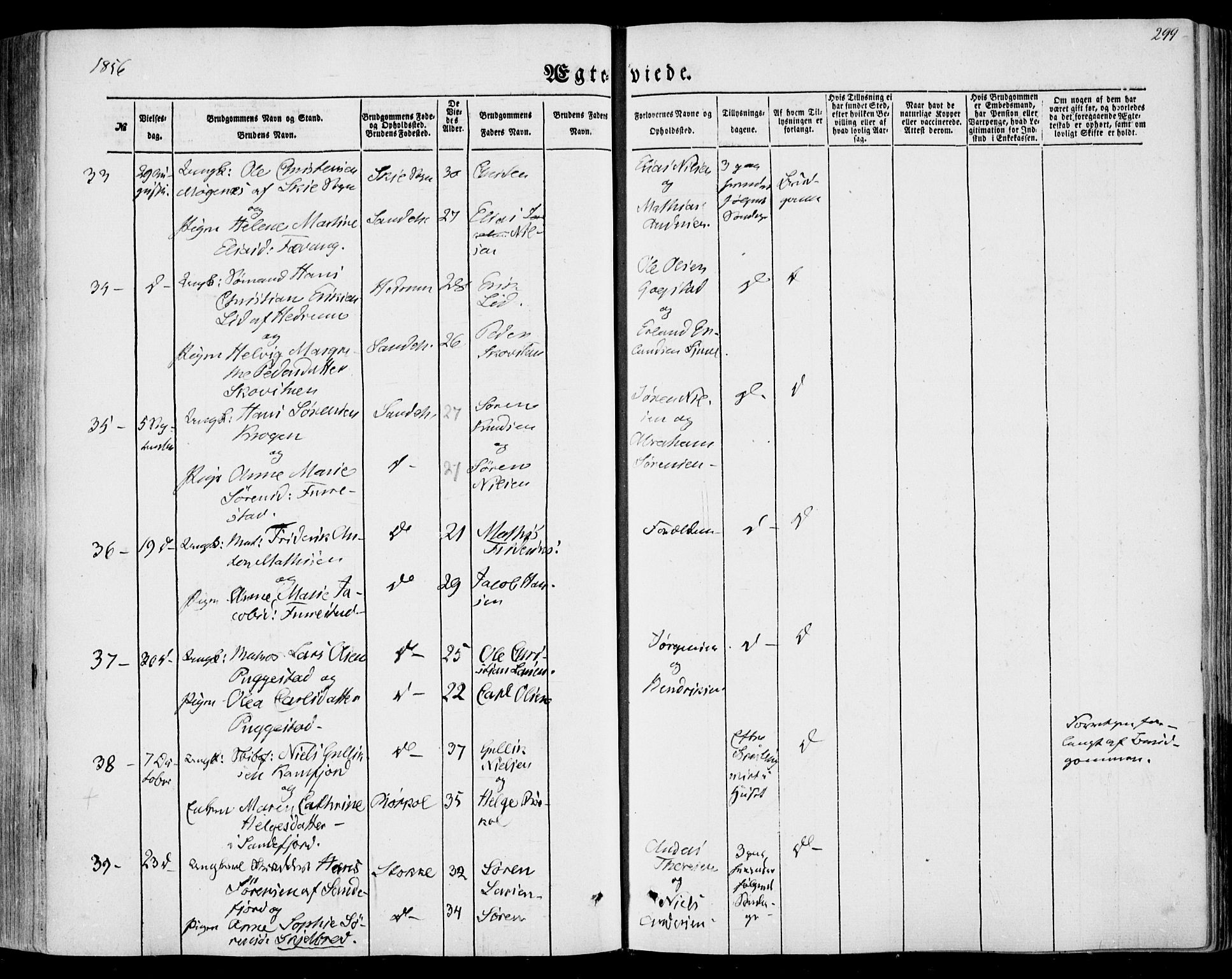 Sandar kirkebøker, AV/SAKO-A-243/F/Fa/L0007: Parish register (official) no. 7, 1855-1861, p. 299