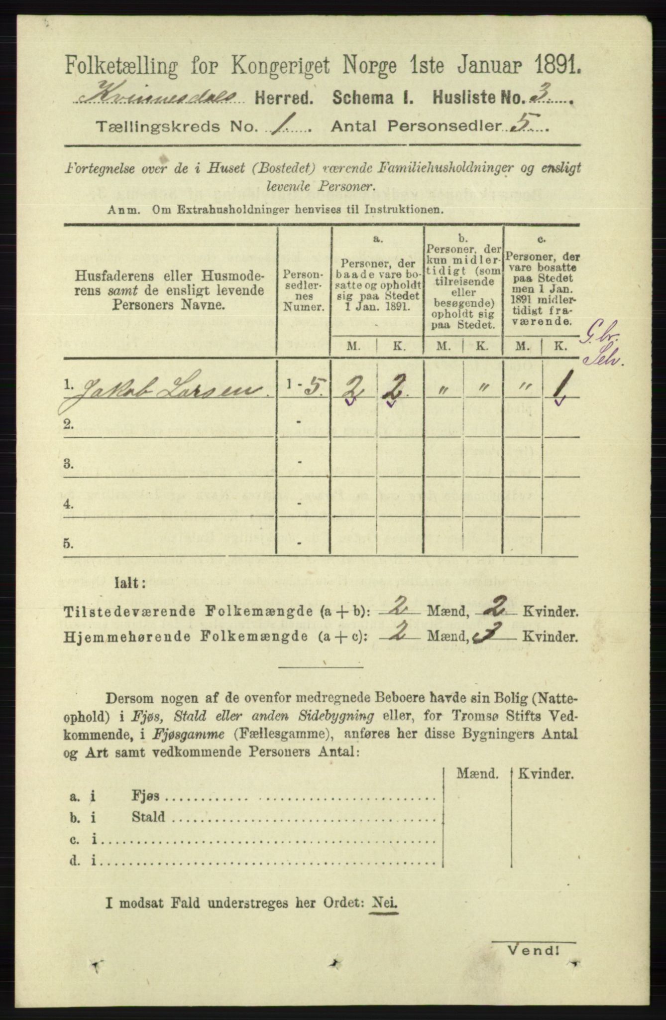 RA, 1891 census for 1037 Kvinesdal, 1891, p. 38