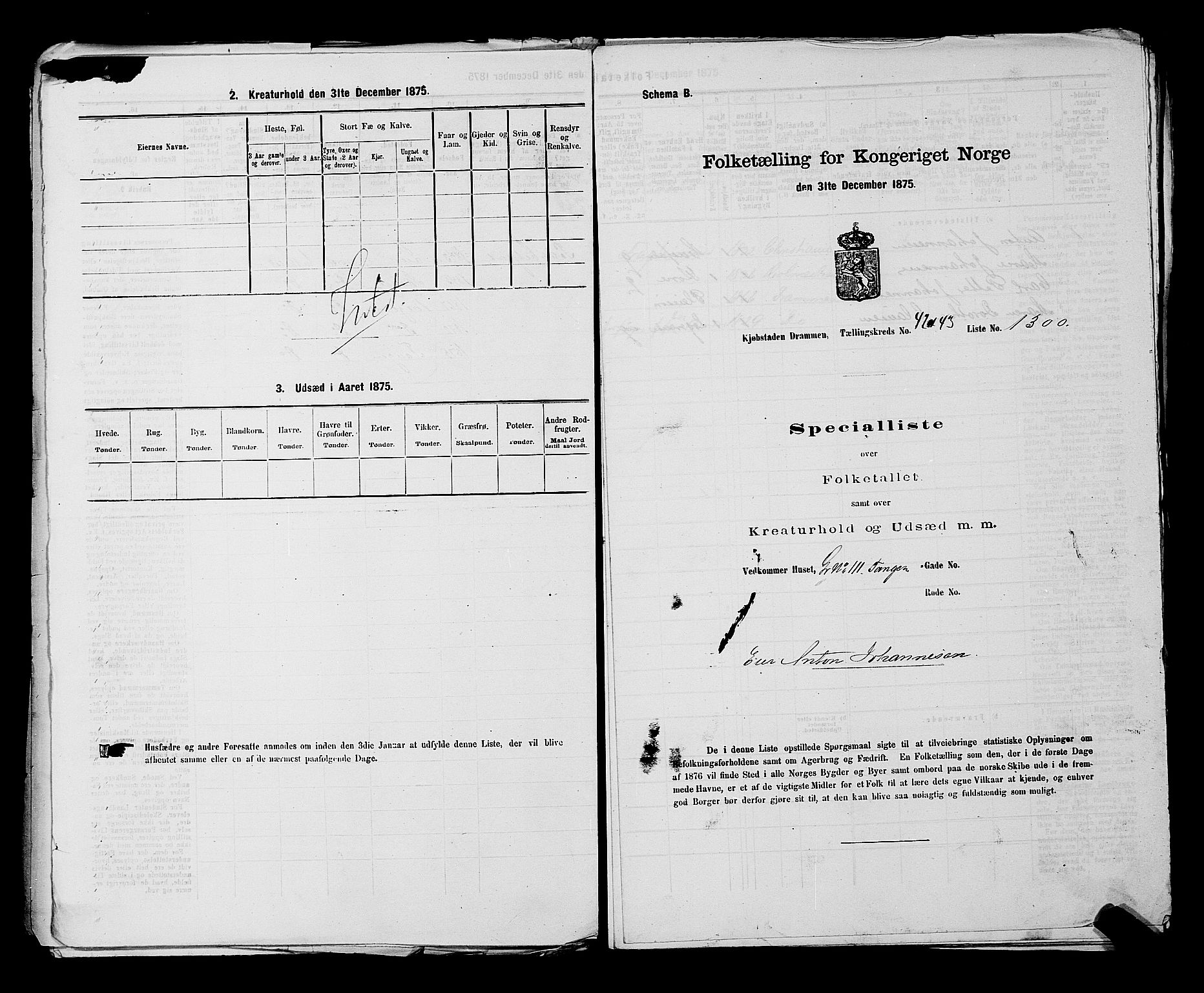 SAKO, 1875 census for 0602 Drammen, 1875, p. 3543