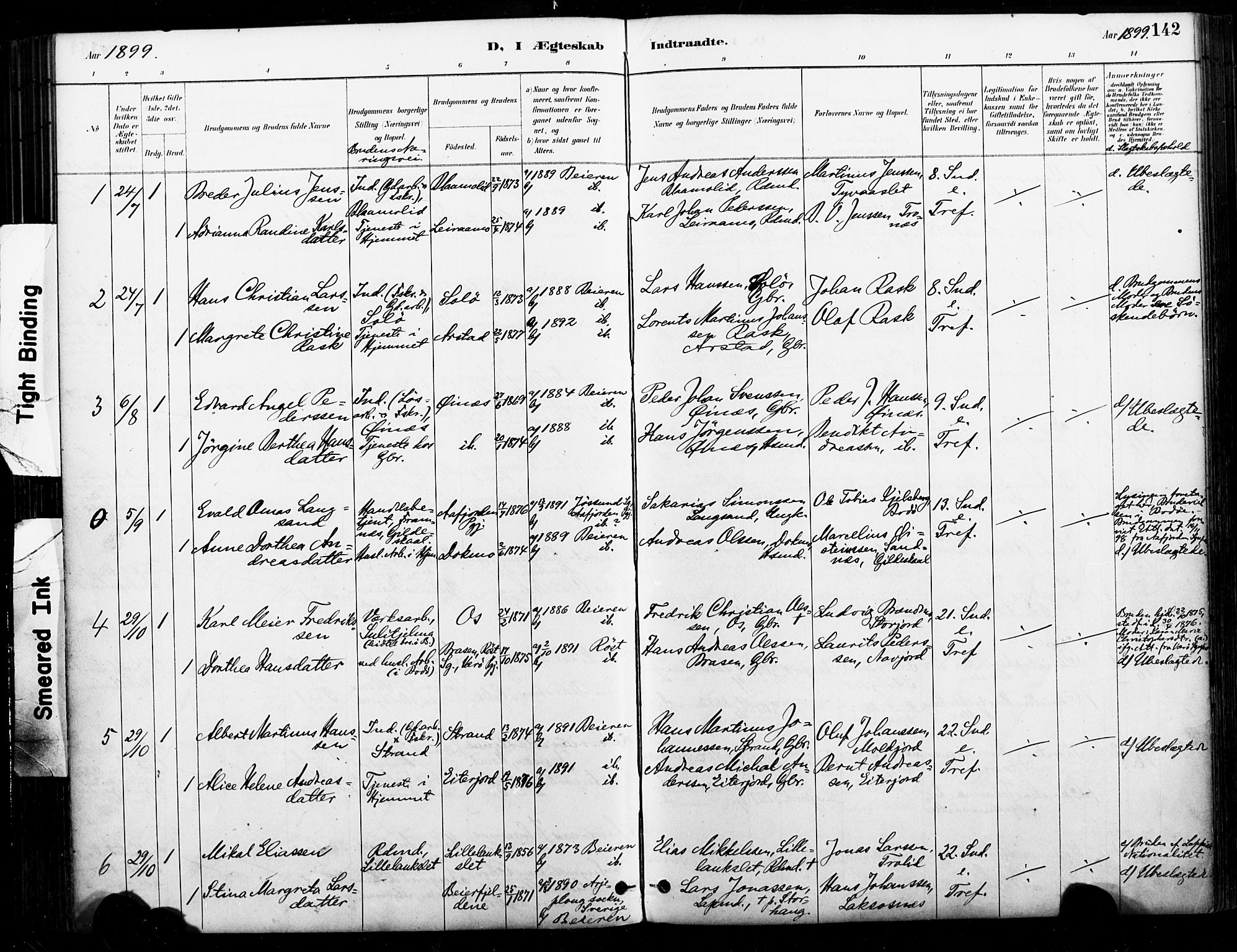 Ministerialprotokoller, klokkerbøker og fødselsregistre - Nordland, AV/SAT-A-1459/846/L0646: Parish register (official) no. 846A04, 1887-1901, p. 142