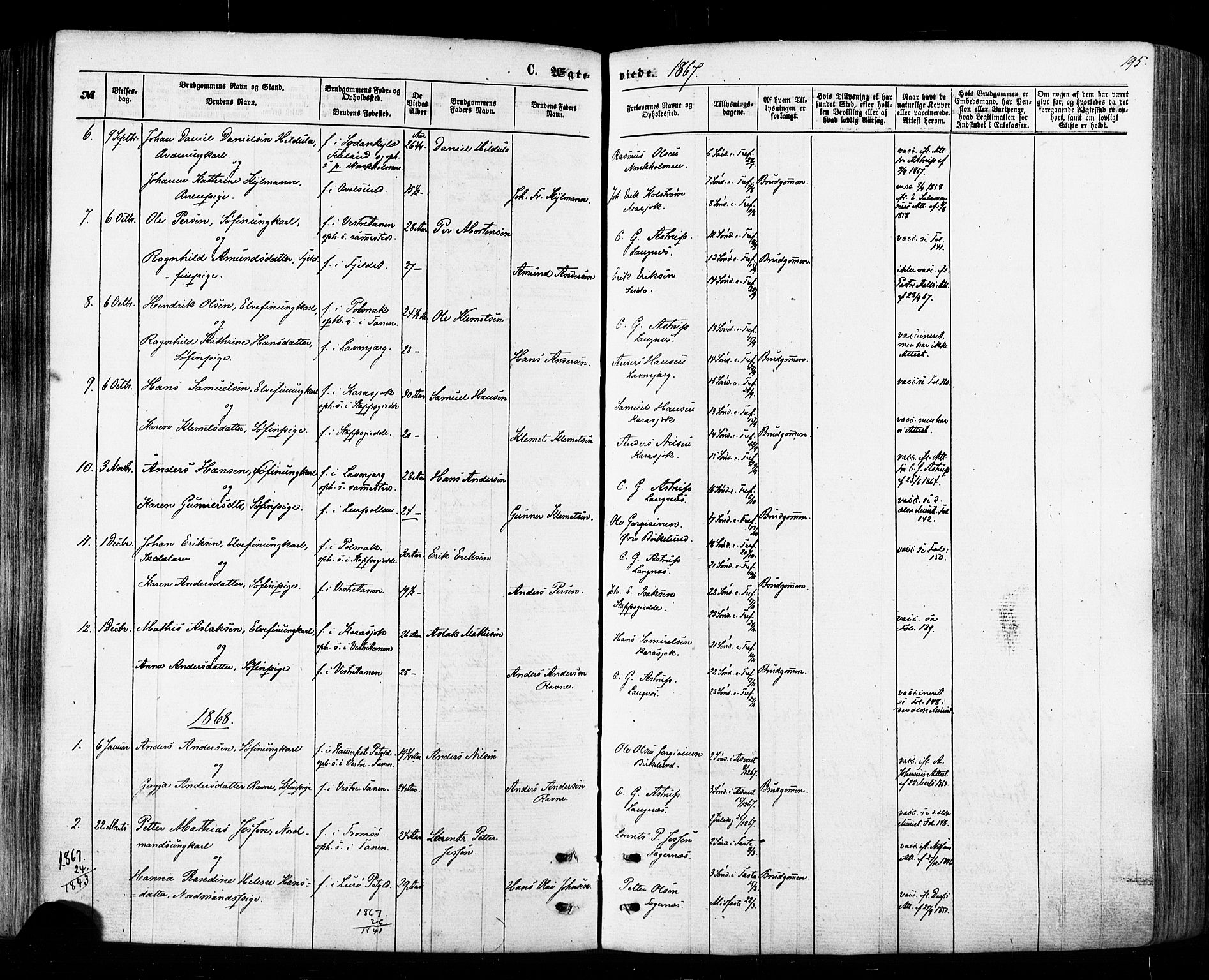 Tana sokneprestkontor, AV/SATØ-S-1334/H/Ha/L0002kirke: Parish register (official) no. 2 /1, 1861-1877, p. 195