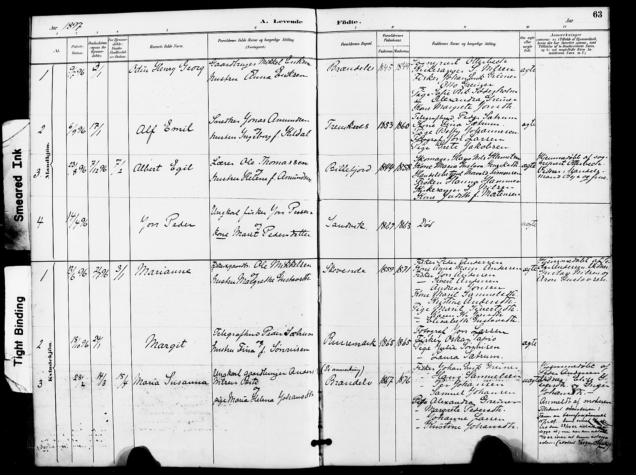 Kistrand/Porsanger sokneprestembete, SATØ/S-1351/H/Ha/L0008.kirke: Parish register (official) no. 8, 1890-1898, p. 63