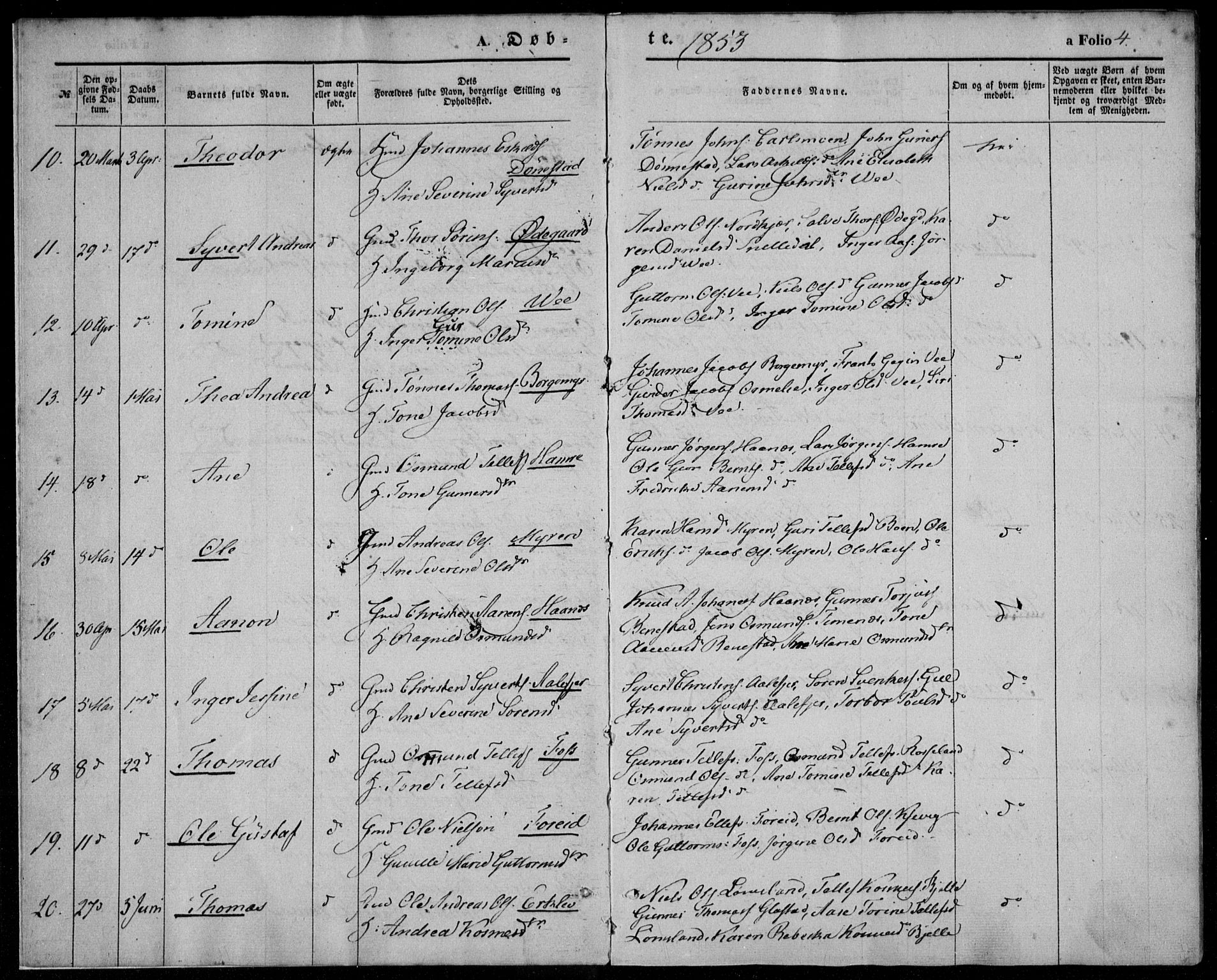 Tveit sokneprestkontor, AV/SAK-1111-0043/F/Fa/L0005: Parish register (official) no. A 5, 1853-1871, p. 4