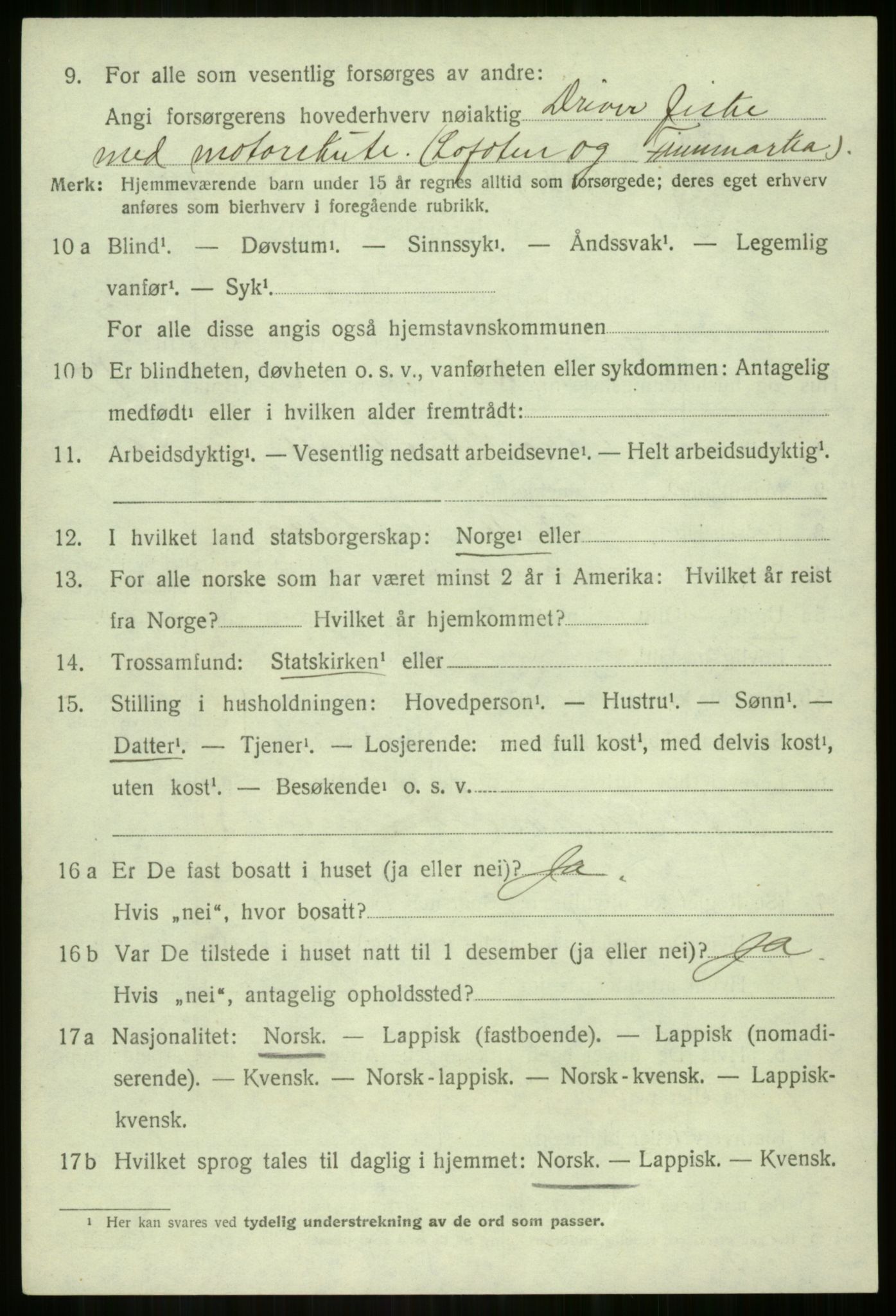 SATØ, 1920 census for Lavangen, 1920, p. 3046