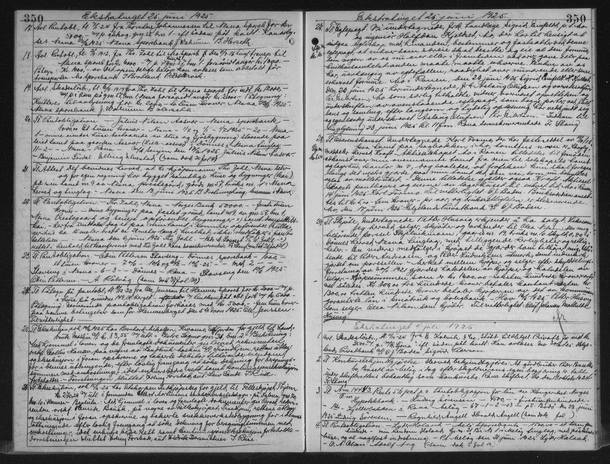 Rana sorenskriveri , AV/SAT-A-1108/1/2/2C/L0018: Mortgage book no. 18, 1923-1928, p. 350, Deed date: 04.07.1925