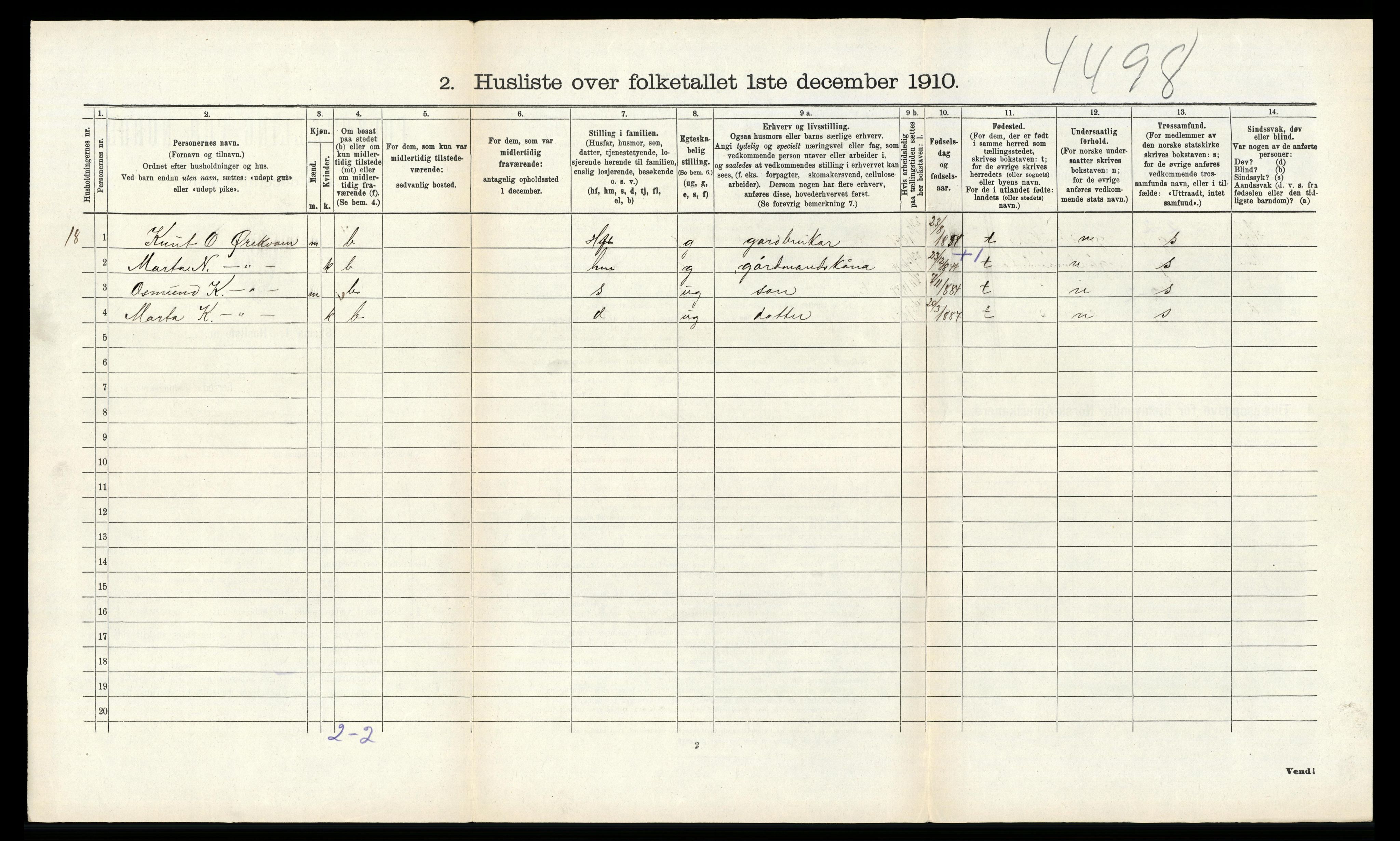 RA, 1910 census for Suldal, 1910, p. 108