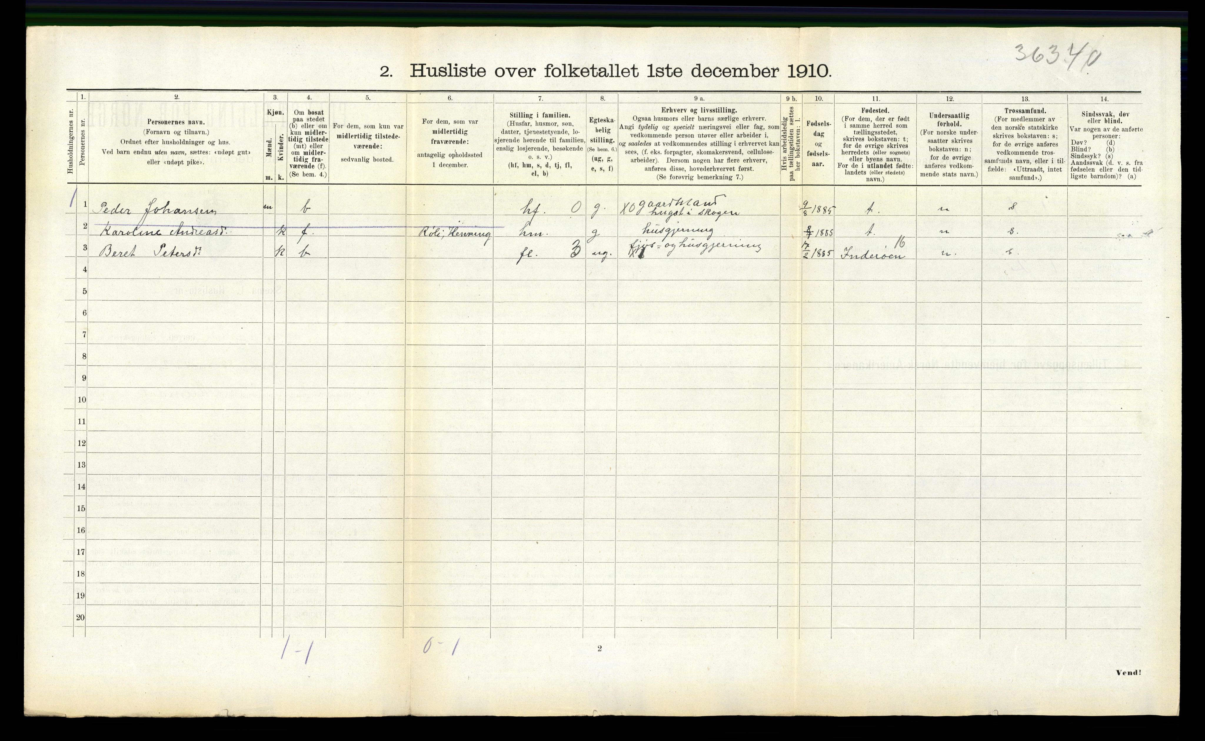 RA, 1910 census for Sparbu, 1910, p. 847