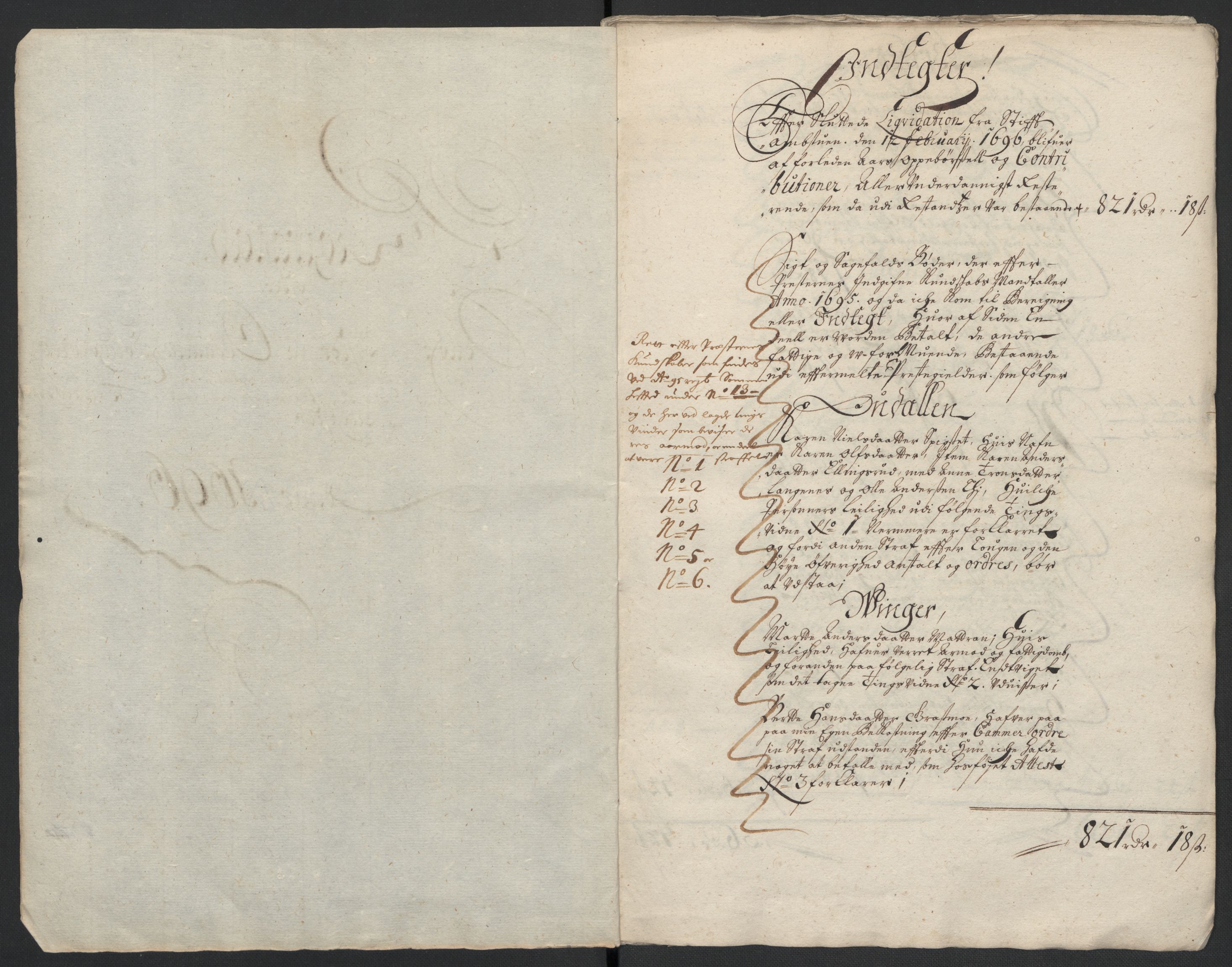 Rentekammeret inntil 1814, Reviderte regnskaper, Fogderegnskap, AV/RA-EA-4092/R13/L0834: Fogderegnskap Solør, Odal og Østerdal, 1696, p. 5