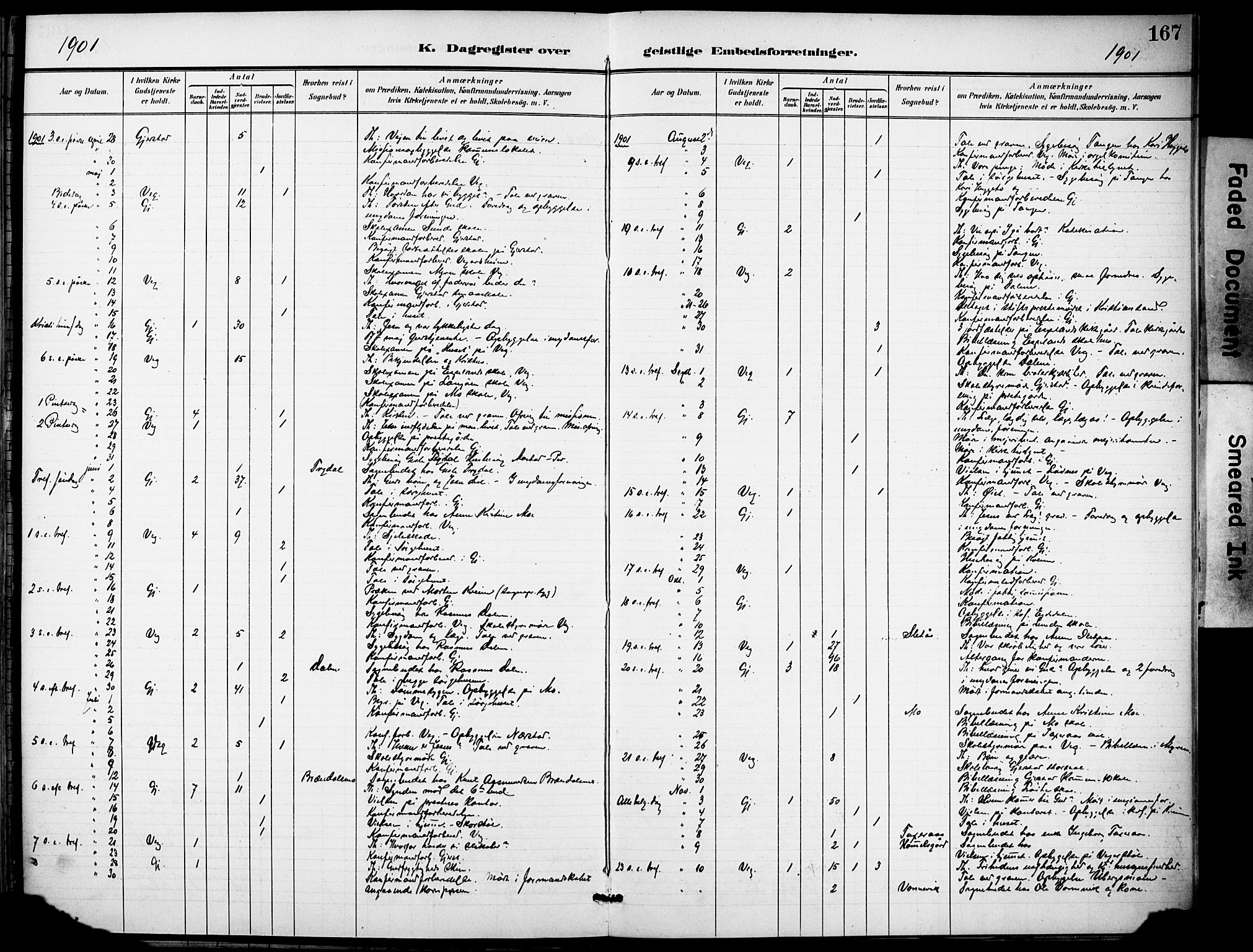 Gjerstad sokneprestkontor, AV/SAK-1111-0014/F/Fa/Faa/L0010: Parish register (official) no. A 10, 1891-1902, p. 167