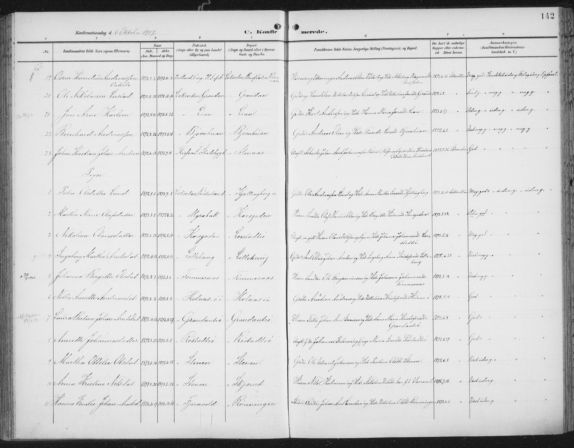 Ministerialprotokoller, klokkerbøker og fødselsregistre - Nord-Trøndelag, AV/SAT-A-1458/701/L0011: Parish register (official) no. 701A11, 1899-1915, p. 142