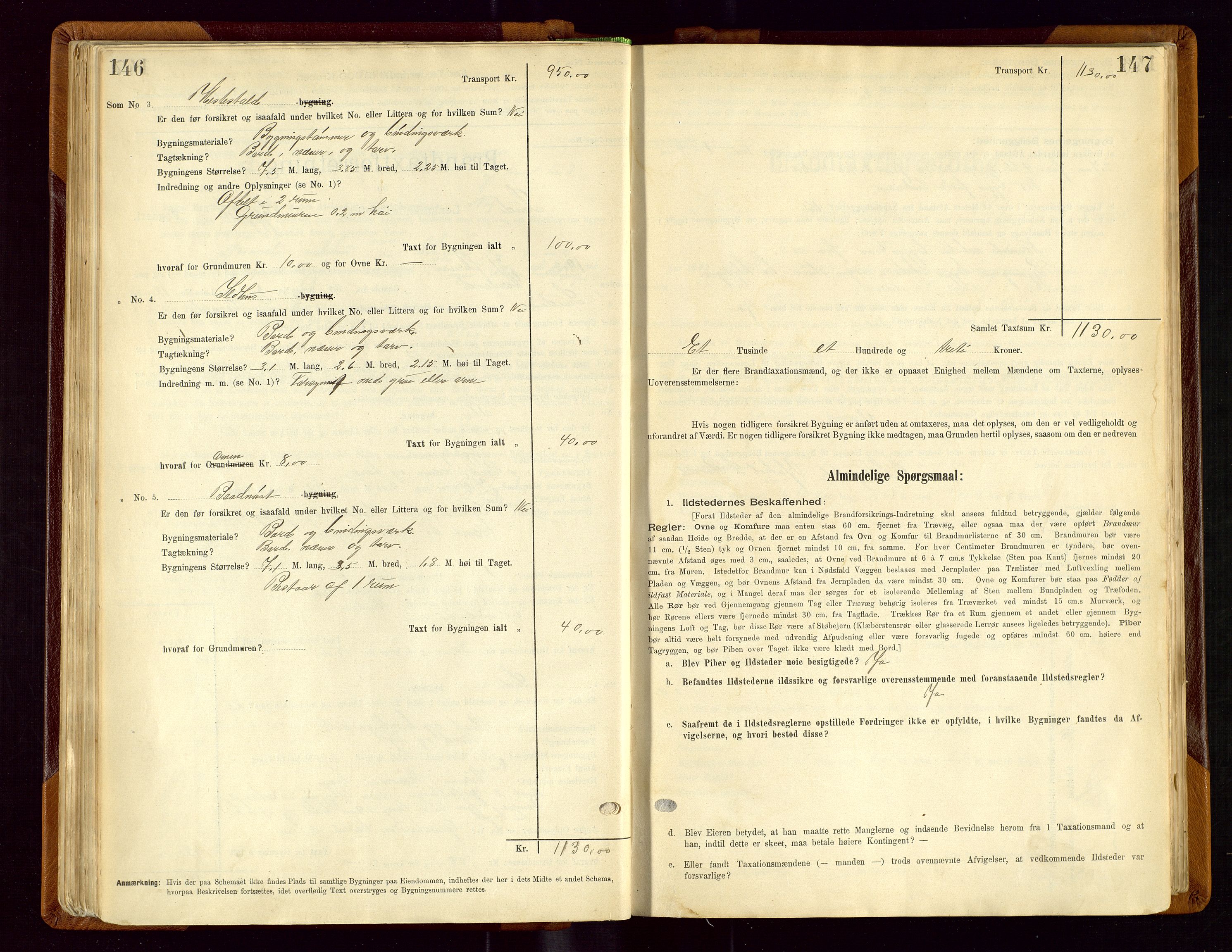 Sauda lensmannskontor, SAST/A-100177/Gob/L0001: Branntakstprotokoll - skjematakst, 1894-1914, p. 146-147