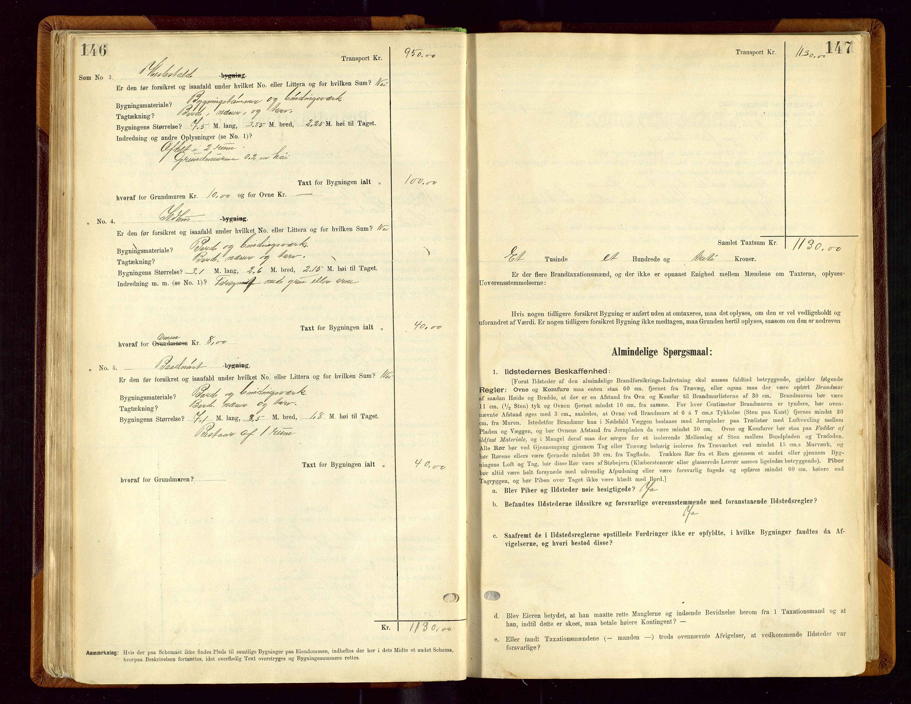 Sauda lensmannskontor, AV/SAST-A-100177/Gob/L0001: Branntakstprotokoll - skjematakst, 1894-1914, p. 146-147