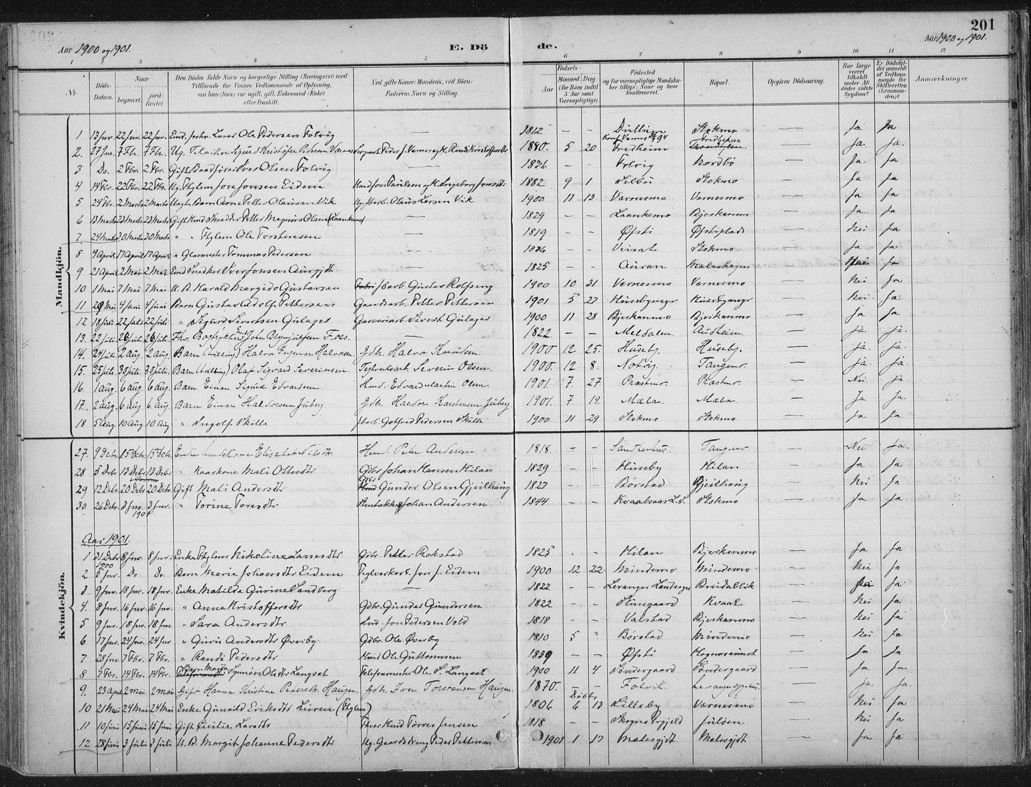 Ministerialprotokoller, klokkerbøker og fødselsregistre - Nord-Trøndelag, AV/SAT-A-1458/709/L0082: Parish register (official) no. 709A22, 1896-1916, p. 201